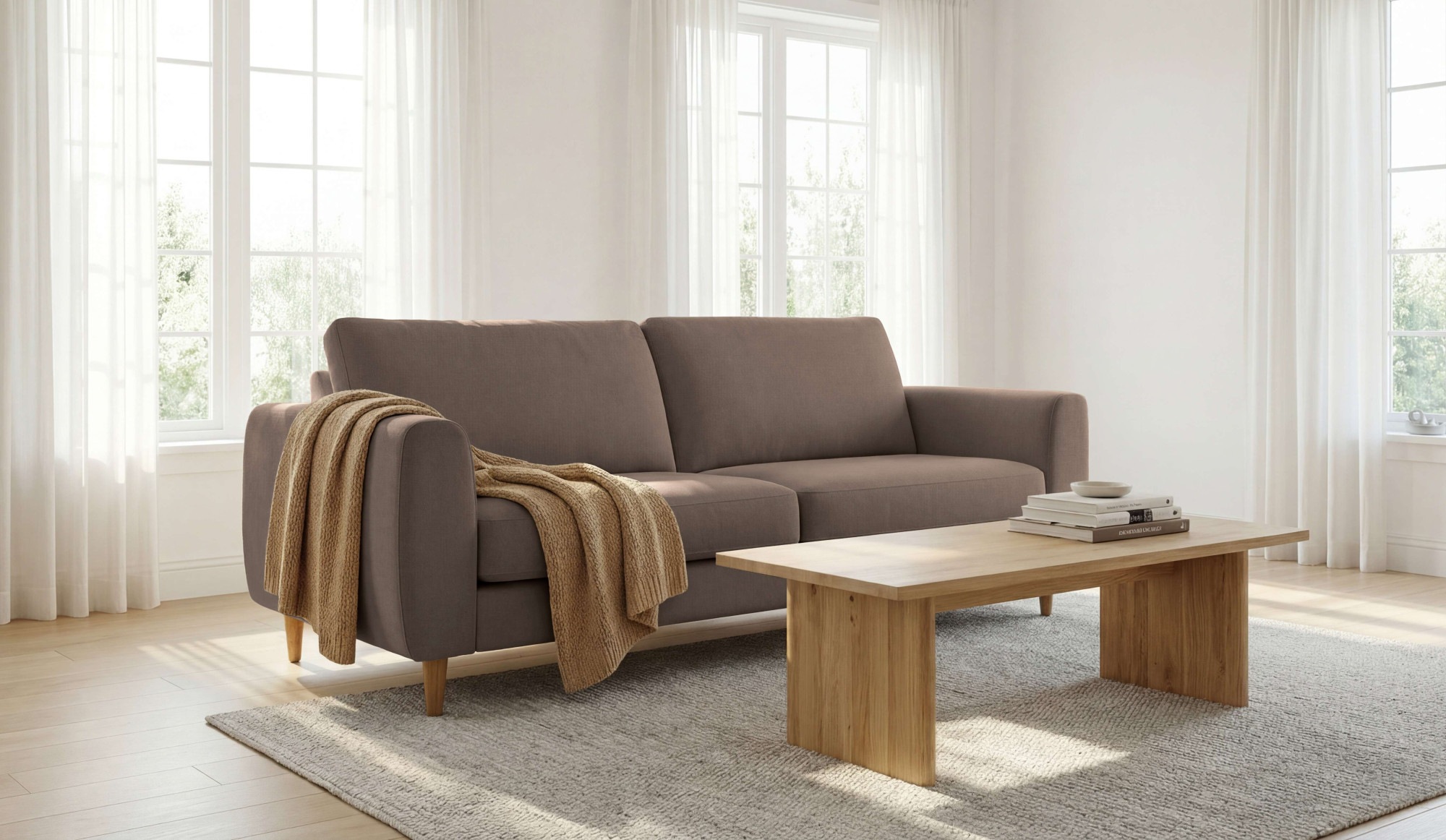 3-Sitzer OTTO HOME, B:212cm H:88cm T:90cmbraun, 100% polyester, Sofas, "Finnian", 212 cm, Chenille, elegante Massivholzfüße