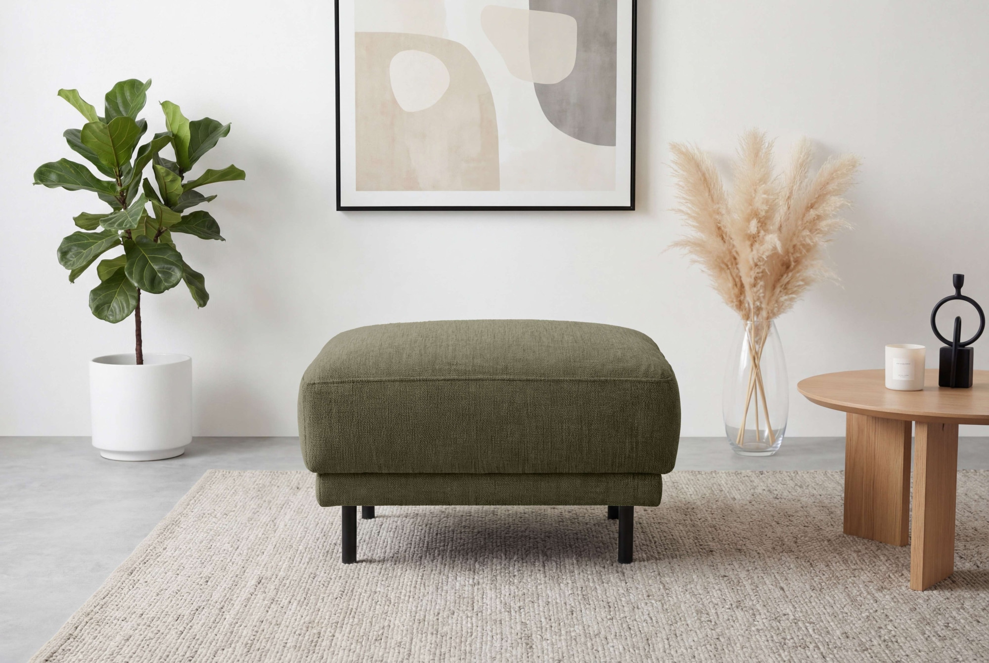 OTTO home Polsterhocker "Sveeva, 73x57 cm, schwarze Metallfüße" langlebiger Webstoff, viele Farben zur Auswahl