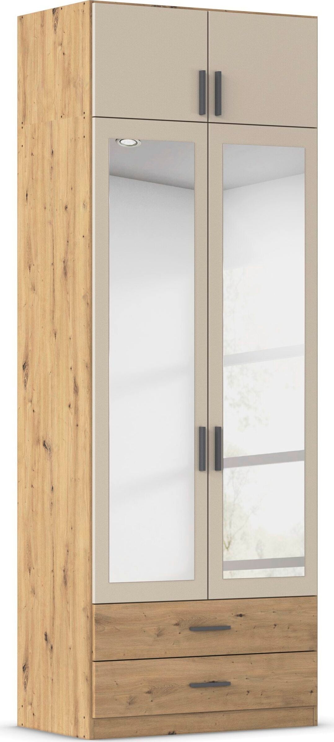 rauch Kleiderschrank "Schrank Garderobe Wäscheschrank GAMMA in 4 Breiten 91-226 cm" 3 verschiedene Ausstattungen BASIC/CLASSIC/PREMIUM (inkl. SOFT-CLOSE), mit Schubladen und Schrankaufsatz sowie Spiegel MADE IN GERMANY
