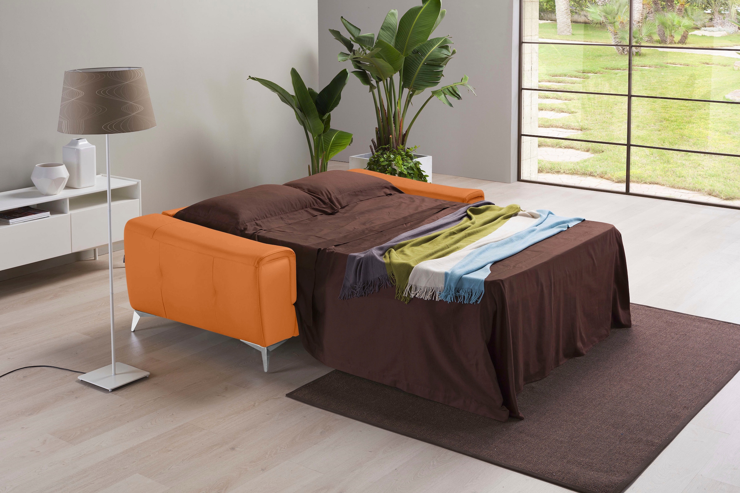 Egoitaliano Schlafsofa »Francine, Designsofa, Loungesofa mit Dauerschlaffunktion, Bettfunktion«, hochwertiger Metallbettrahmen & Matratze, Kopfteil manuell verstellbar
