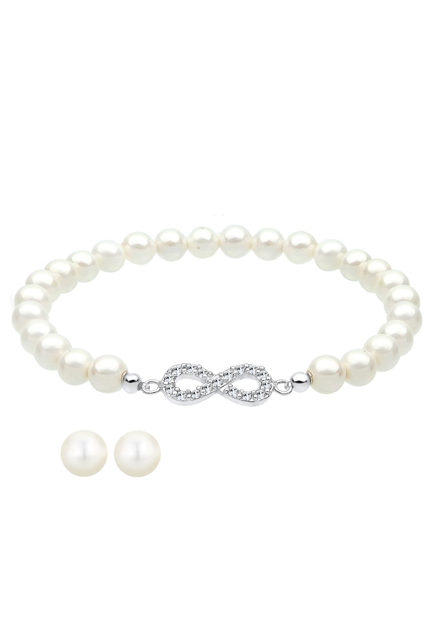 Elli Ohrring und Ketten Set »Schmuckset Set mit Infinity Symbol Muschelkernperlen Weiß 925 Sterling Silber« ()