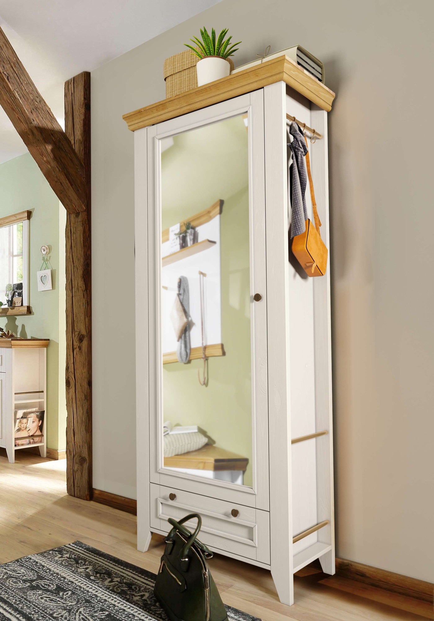 OTTO home Garderobenschrank "Skandinavia" Massivholz, mit Spiegel und seitl günstig online kaufen