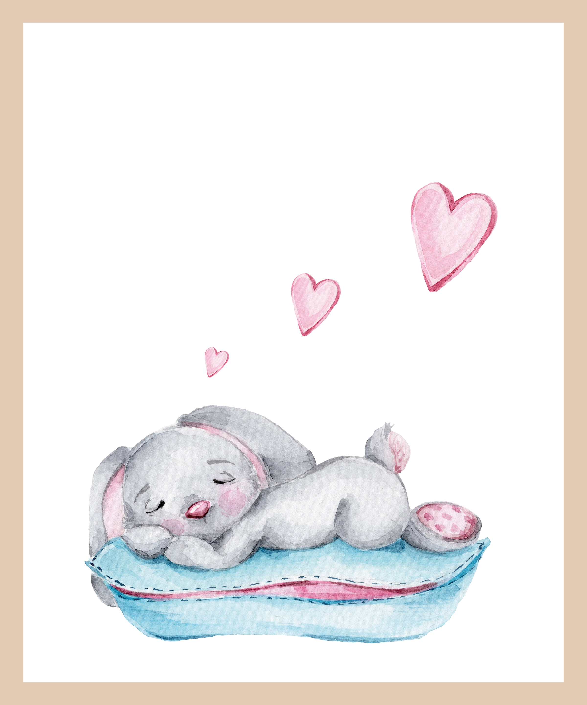 Lüttenhütt Bild mit Rahmen »oder Poster, Schlafender Hase mit Herzen«, Fantasy-Hase-Hasen-Herz-Herzen-Tiere, (1 St.), HD Premium Druck