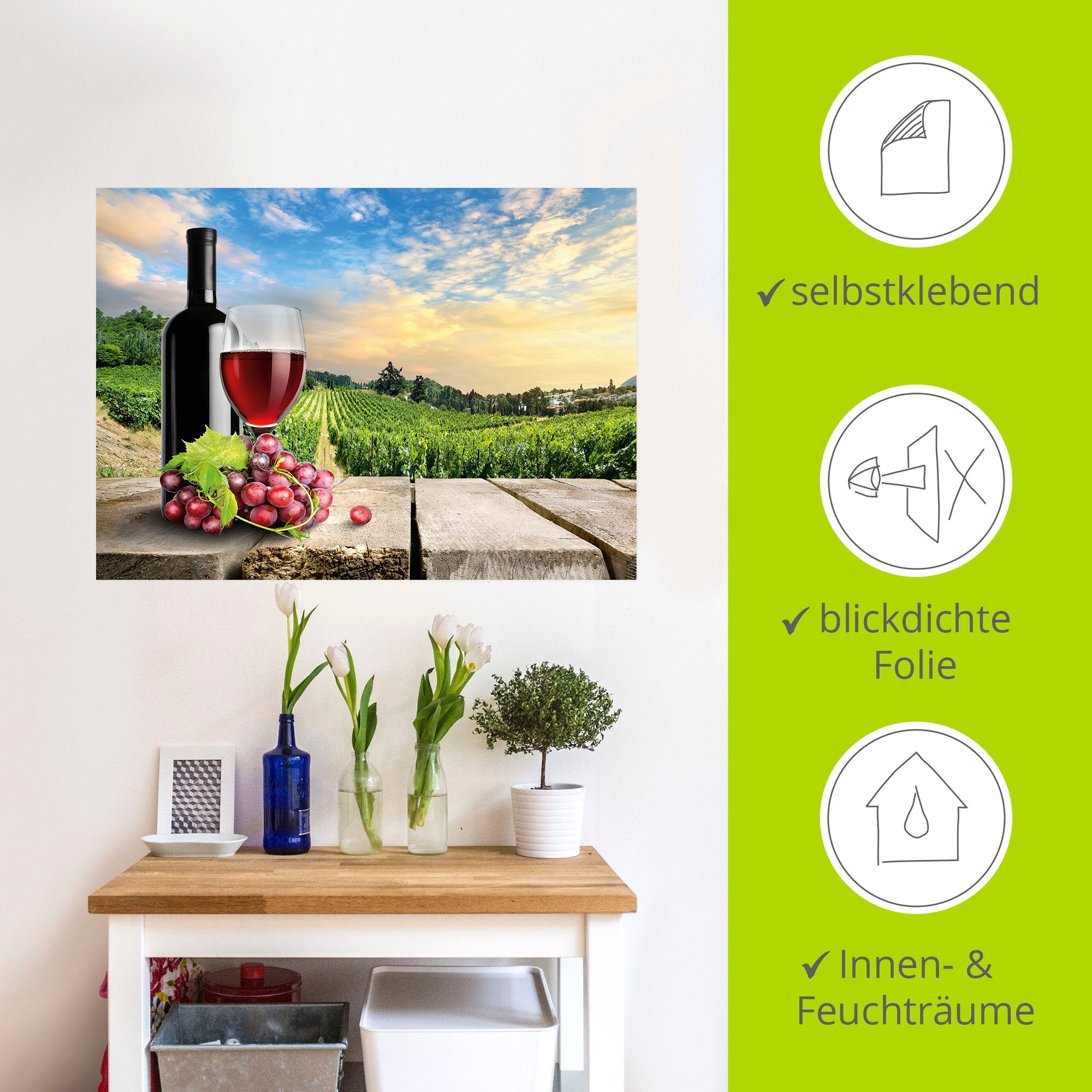 Artland Wandbild »Wein vor Weinbergen«, Berge, (1 St.), als Alubild, Outdoorbild, Poster, Wandaufkleber in verschied. Größen