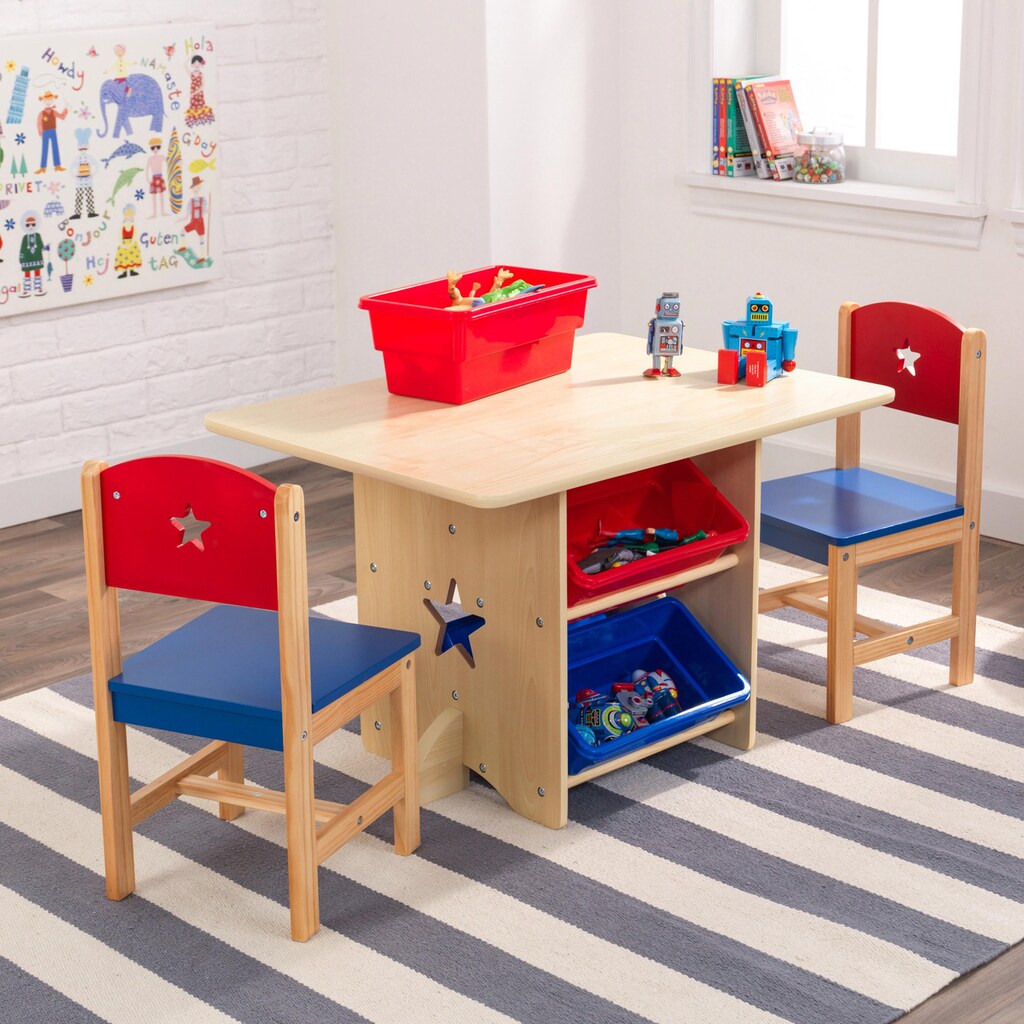 KidKraft® Kindersitzgruppe »Tisch mit Aufbewahrungsboxen und 2 Stühlen, Sternchen«, (3 tlg.)