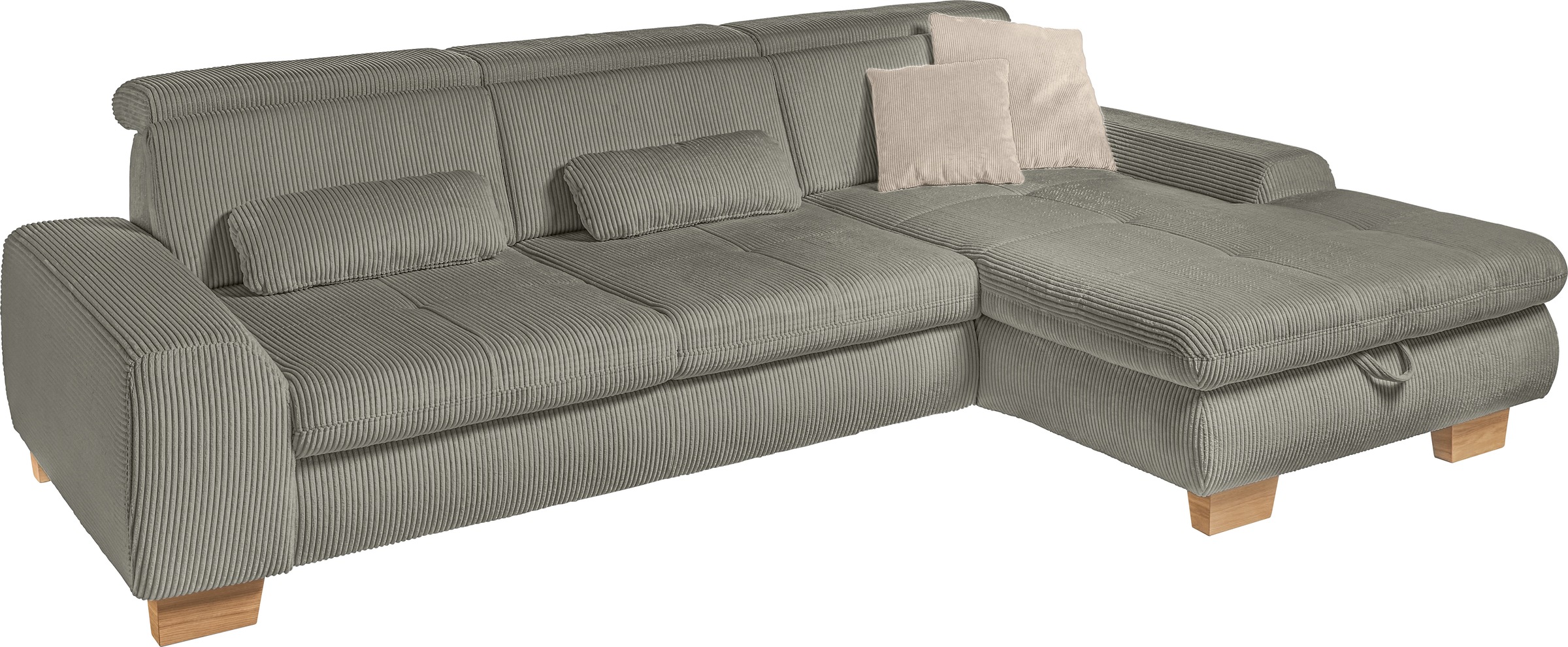 set one by Musterring Ecksofa »SO 3400 Sitzhöhe 47cm oder 49cm, Sitztiefe verstellbar, B/T: 307/195cm«, Kopteil verstellbar, mit Bettfunktion, in Cord, lind, Sitzhöhe 47