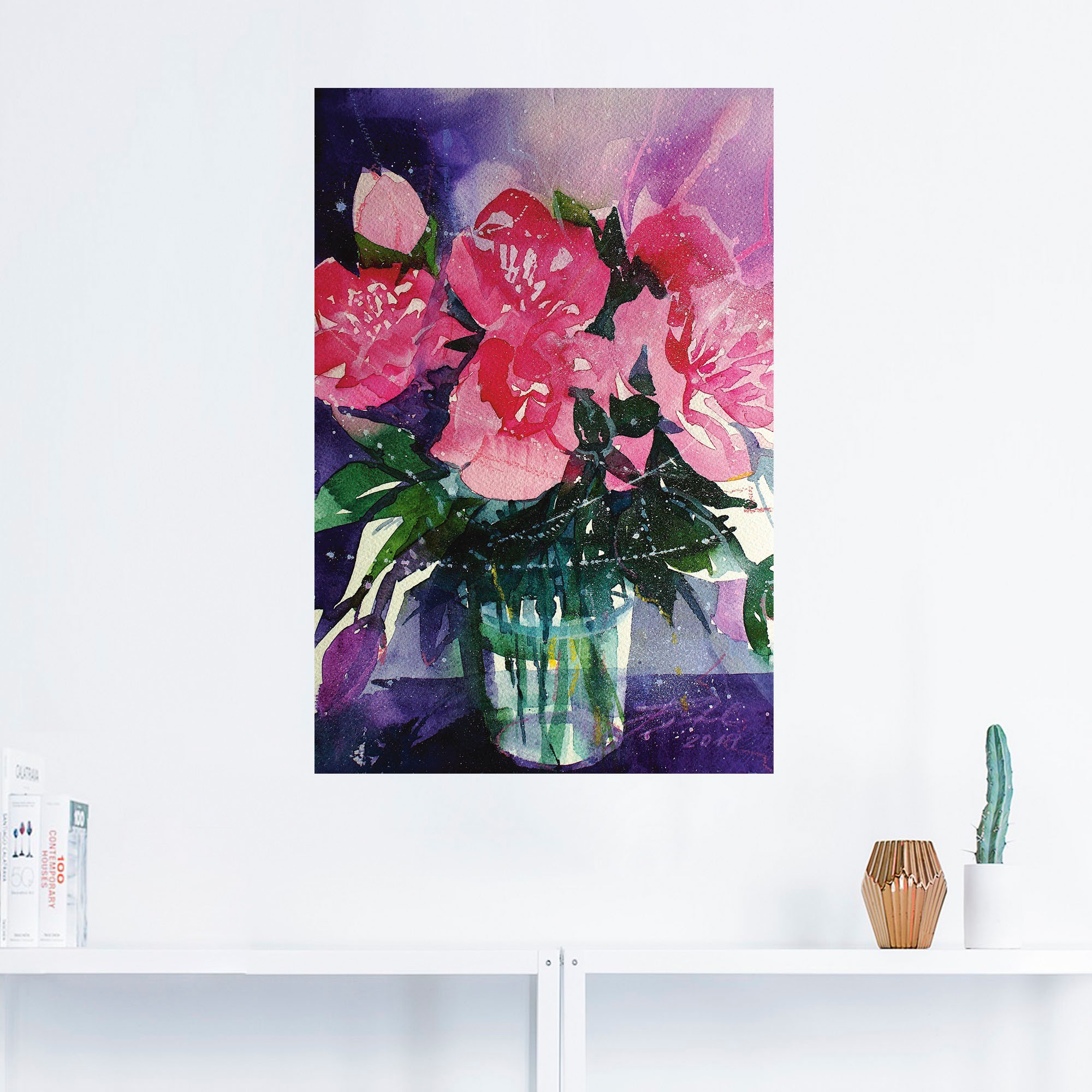 Artland Wandbild »Rosa Glasvase«, Poster BAUR Wandaufkleber Pfingstrosen | in versch. in St.), kaufen oder Größen Blumenbilder, Leinwandbild, (1 als Alubild
