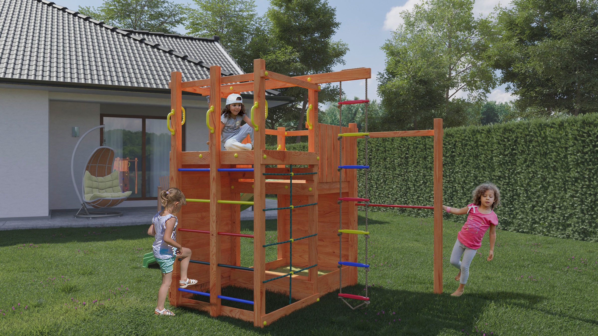 FUNGOO Spielturm »Climbing Star2«, mit Schaukel & Rutsche, Klettererweiterung