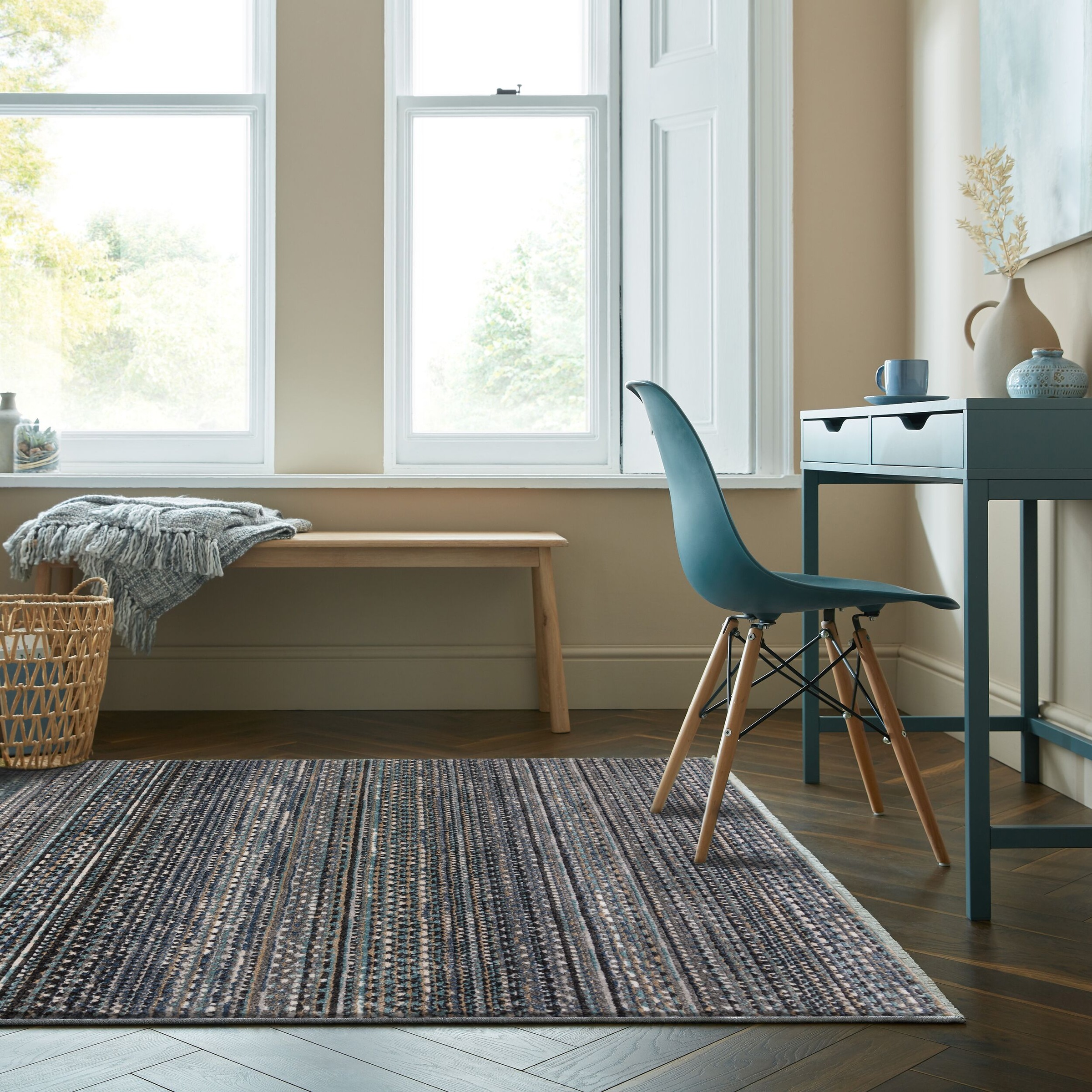 Teppich FLAIR RUGS "Camino", blau, B:160cm H:8mm L:230cm, Kunstfaser, Teppiche, Teppich, Flachgewebe, Skandi, Esszimmer, Wohnzimmer, Flur