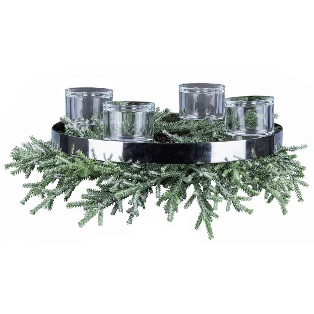 Creativ deco Adventsleuchter »Weihnachtsdeko«, (Set, 1 Kranz, 1 Ring, 4 Gläser)