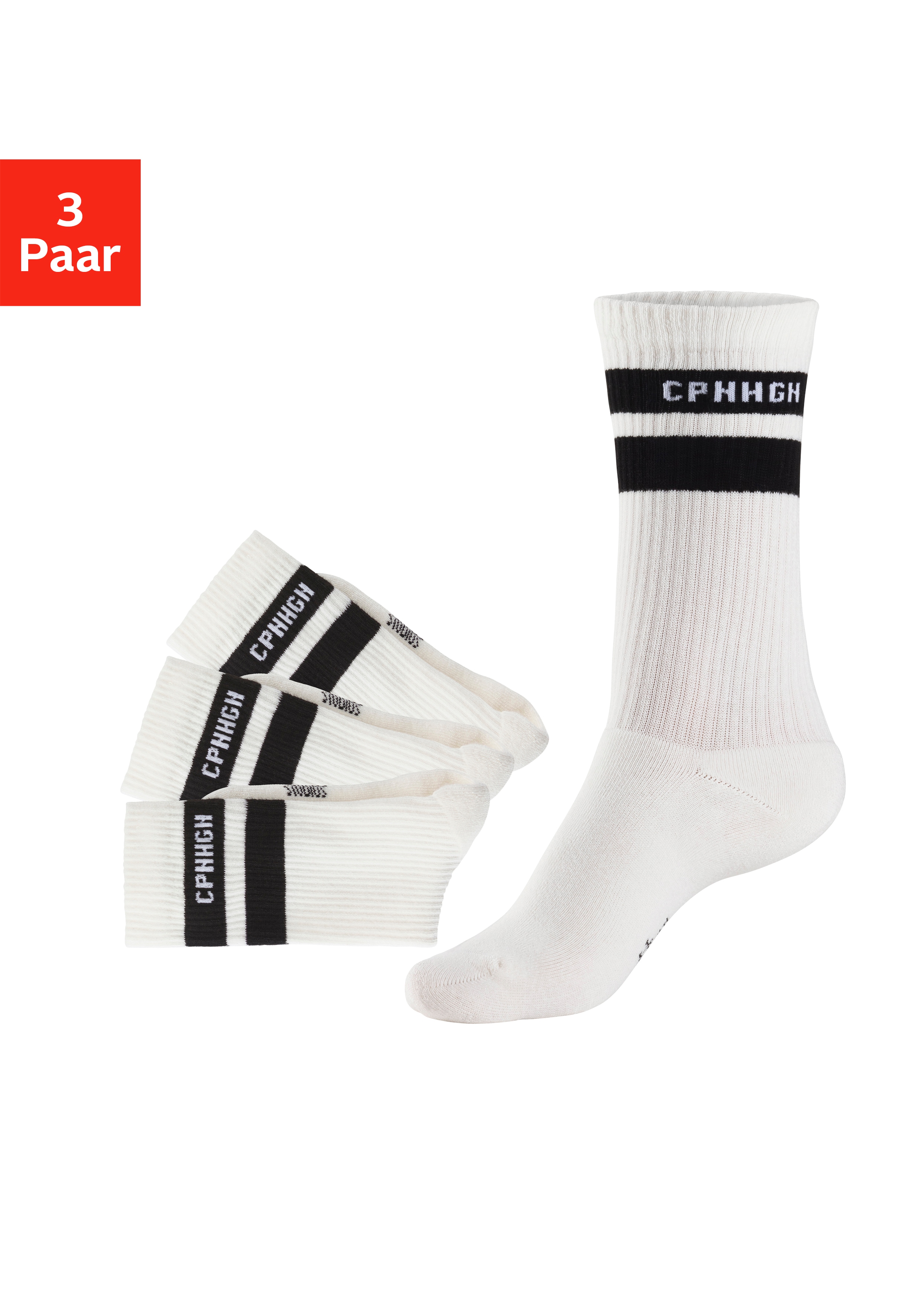 Copenhagen Studios Tennissocken Packung, 3 Paar tlg. mit Streifendesign und Vollfrottee