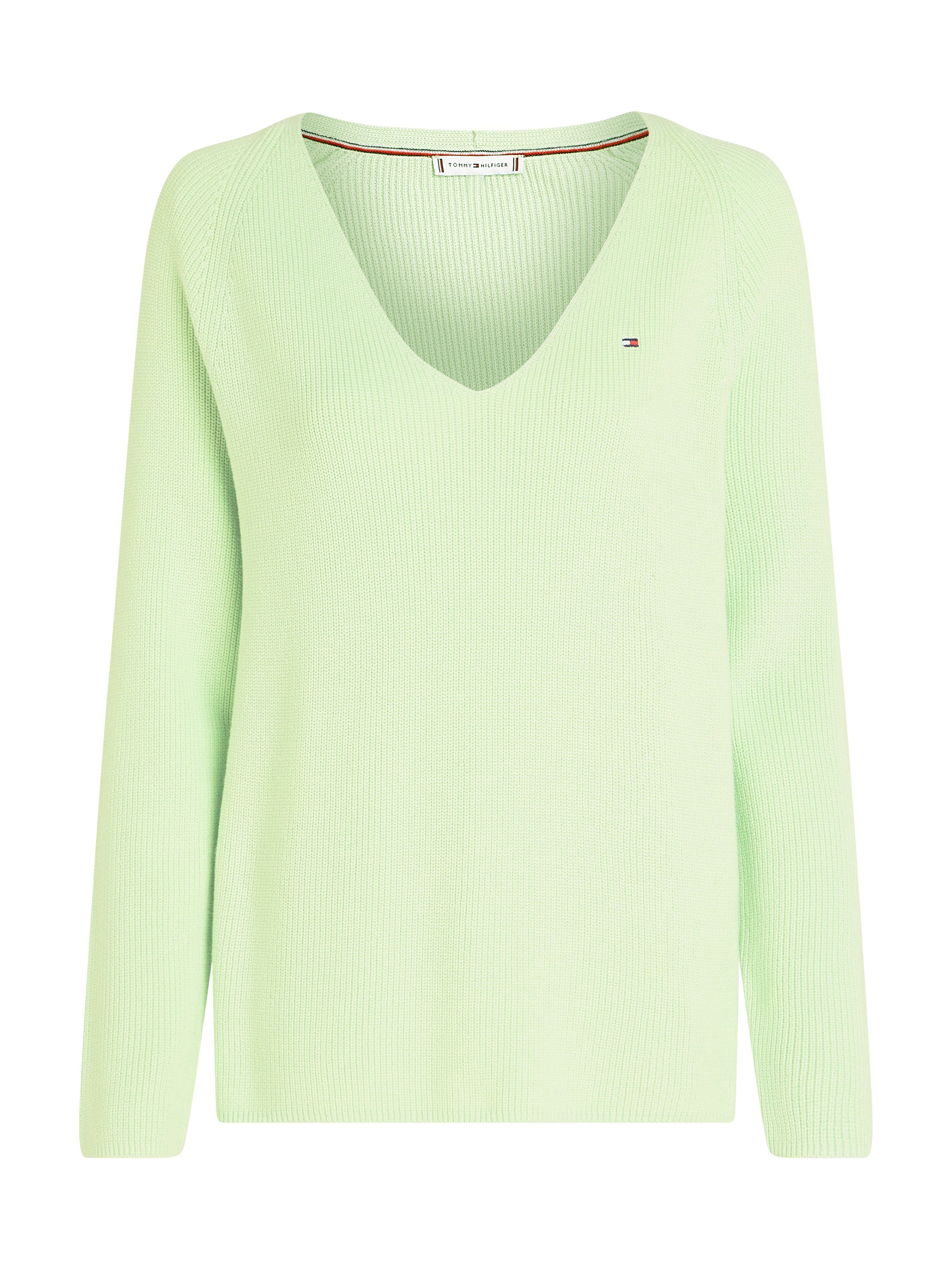 Tommy Hilfiger Strickpullover »CO CARDI FINE GG LS BOAT-NK SWT«, mit Raglanärmel, Logostickerei
