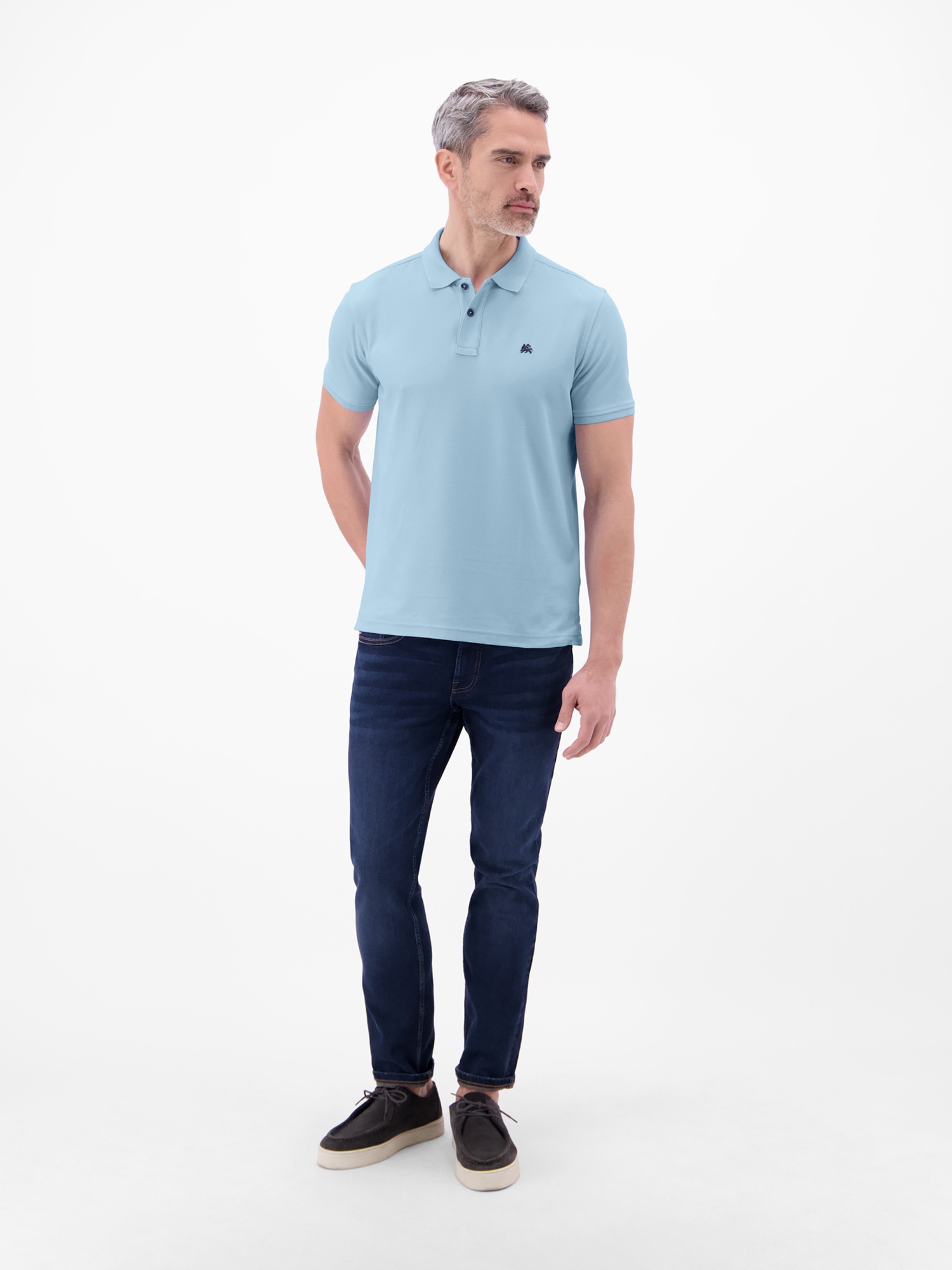 Poloshirt LERROS "Poloshirt, COOL & DRY und Logo-Stitch", Herren, Gr. M, ice blau, 60% Baumwolle, 40% Polyester, ohne Ausschnitt, Shirts, Trocknet schnell, angenehm kühl, pflegeleicht, kurzarm, einfarbig 6