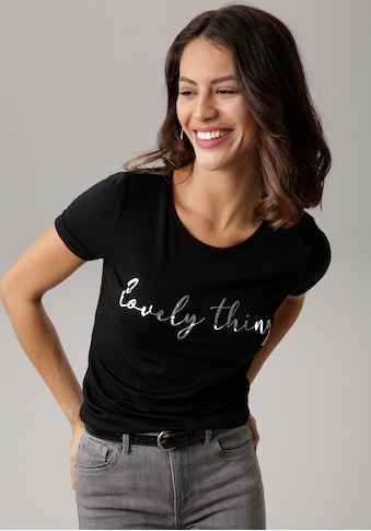 Laura Scott Rundhalsshirt, mit glänzendem Schriftzug kaufen