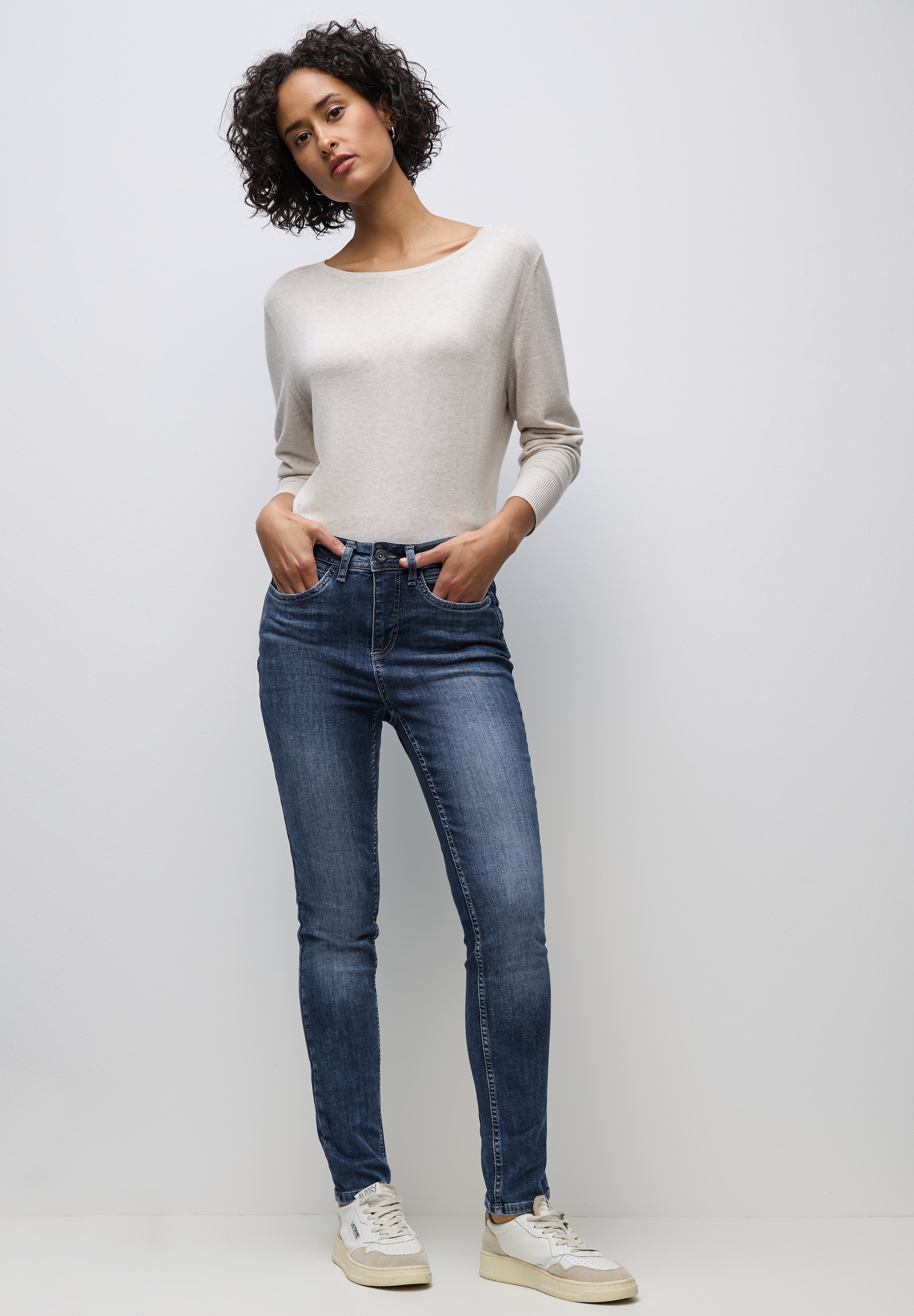 Slim-fit-Jeans STREET ONE, Damen, Gr. 27, Länge 30, dunkelblau random, Jeans, 89% Baumwolle, 8% Polyester, 3% Elasthan, unifarben, lang, Jeans Slim-fit-Jeans, High Waist 6