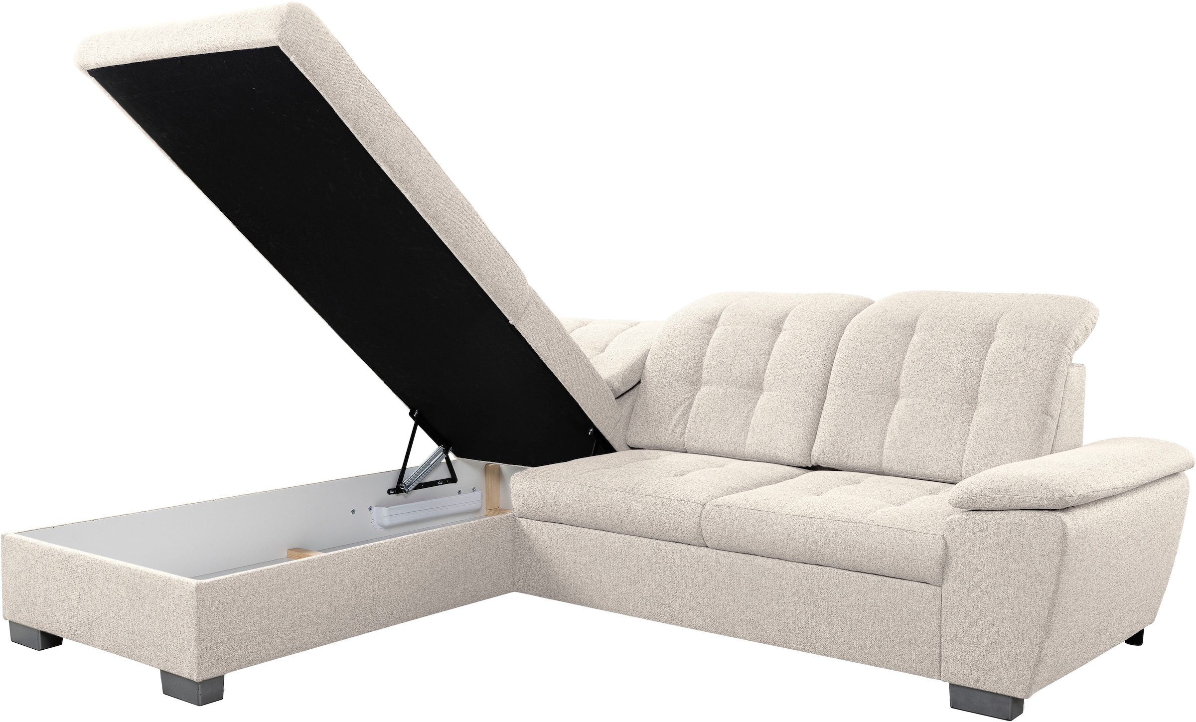 WERK2 Ecksofa »Bonny inkl. Kopfteilverstellung, Bettfunktion, Stauraum, Breite 265cm« Komfortwunder mit Schlaffunktion, verstellbarem Kopfteil & Stauraum.