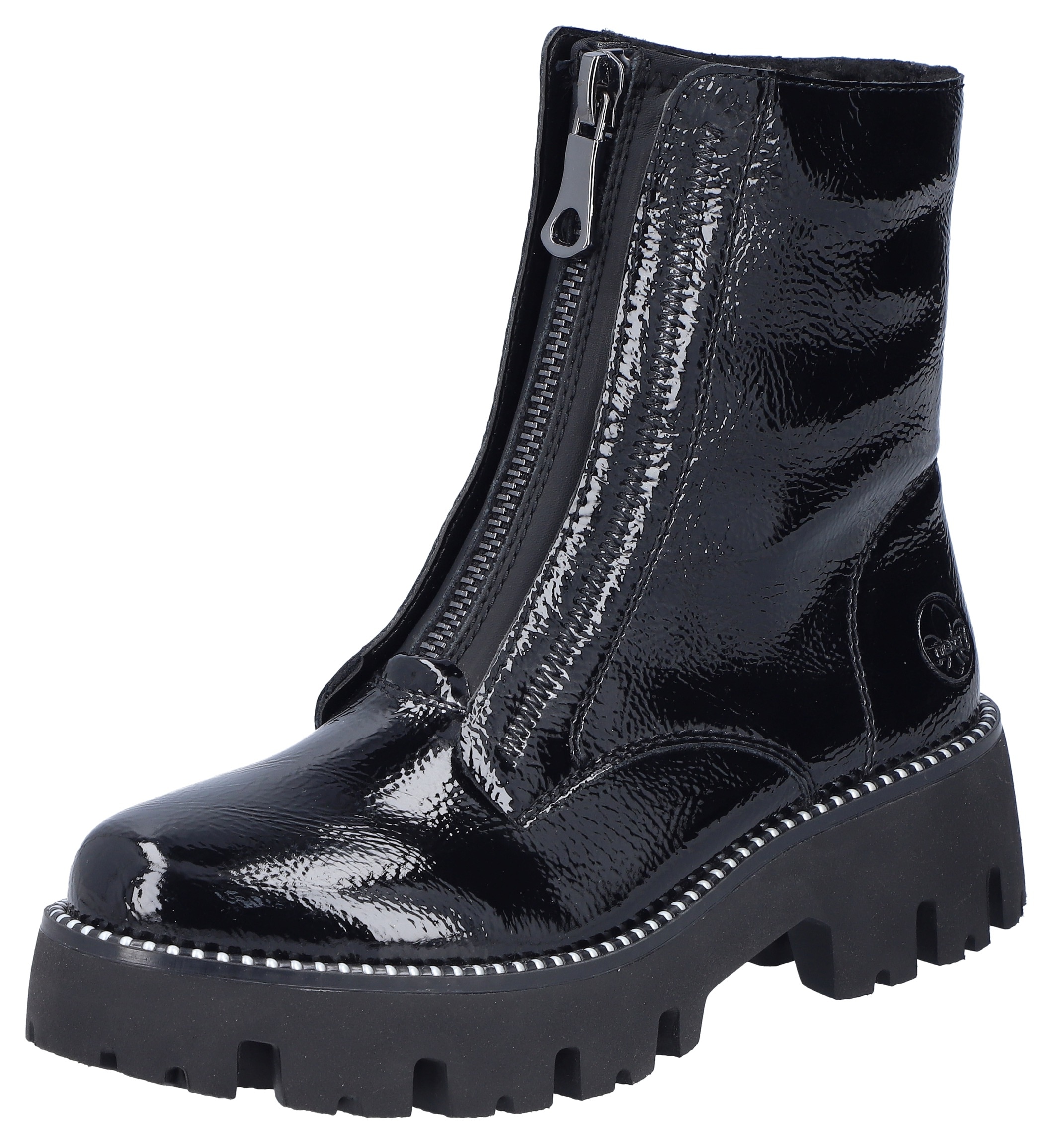 Winterstiefelette, Boots, Front Reißverschluss, Profilsohle, Nieten besetzter Rahmen