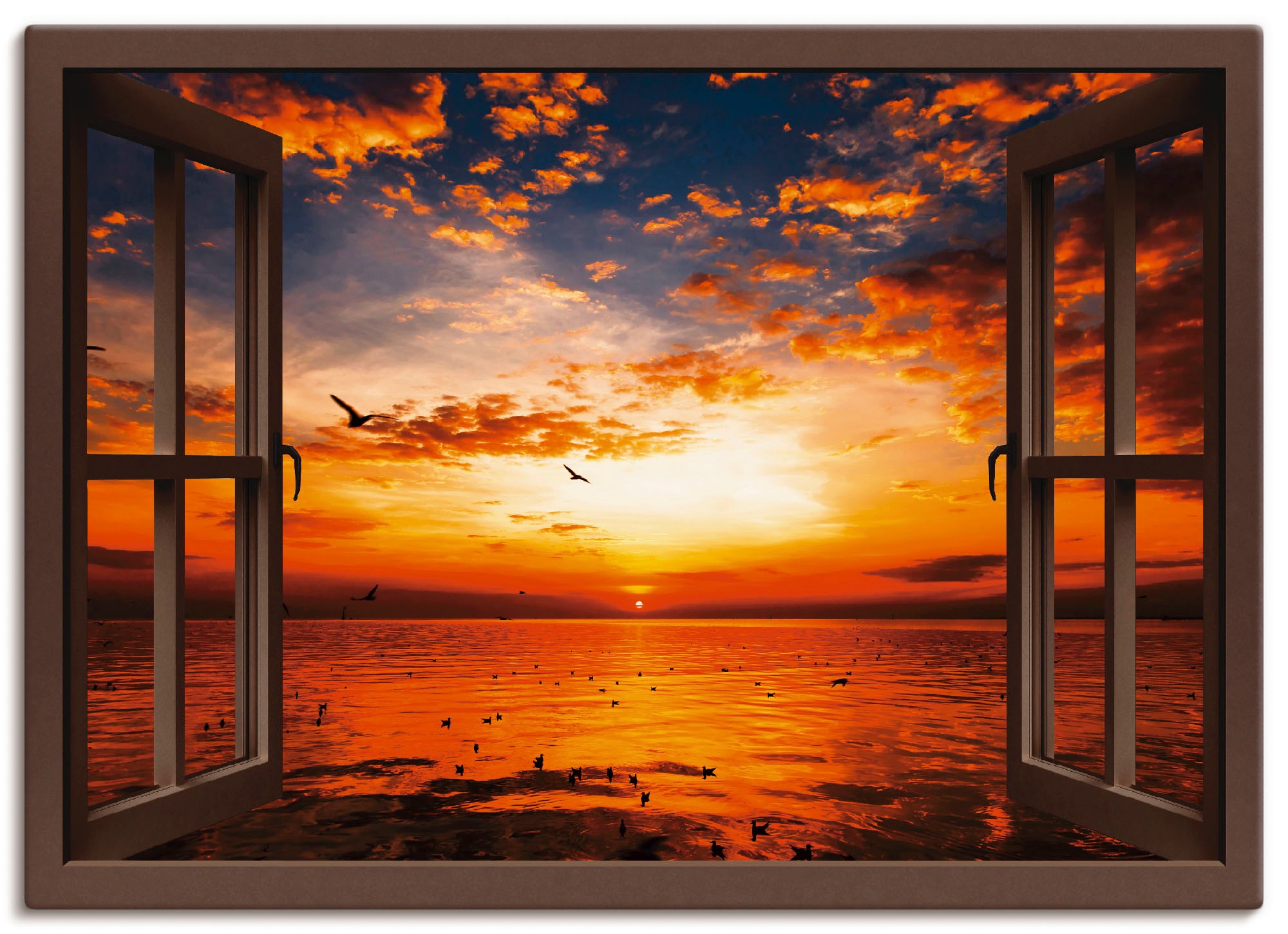 Artland Wandbild "Fensterblick Sonnenuntergang am Strand" Fensterblick 1 St günstig online kaufen