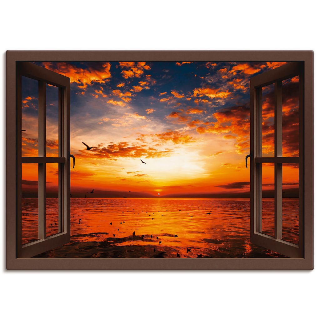 Artland Wandbild »Fensterblick Sonnenuntergang am Strand«, Fensterblick, (1 St.)