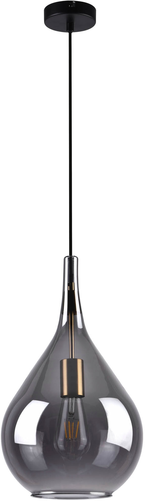 näve Pendelleuchte »Gota«, 1 flammig, Leuchtmittel E27 | ohne Leuchtmittel, Rauchglas D: 25cm, exkl. 1x E27, H: 150cm, Baldachin und Kabel schwarz