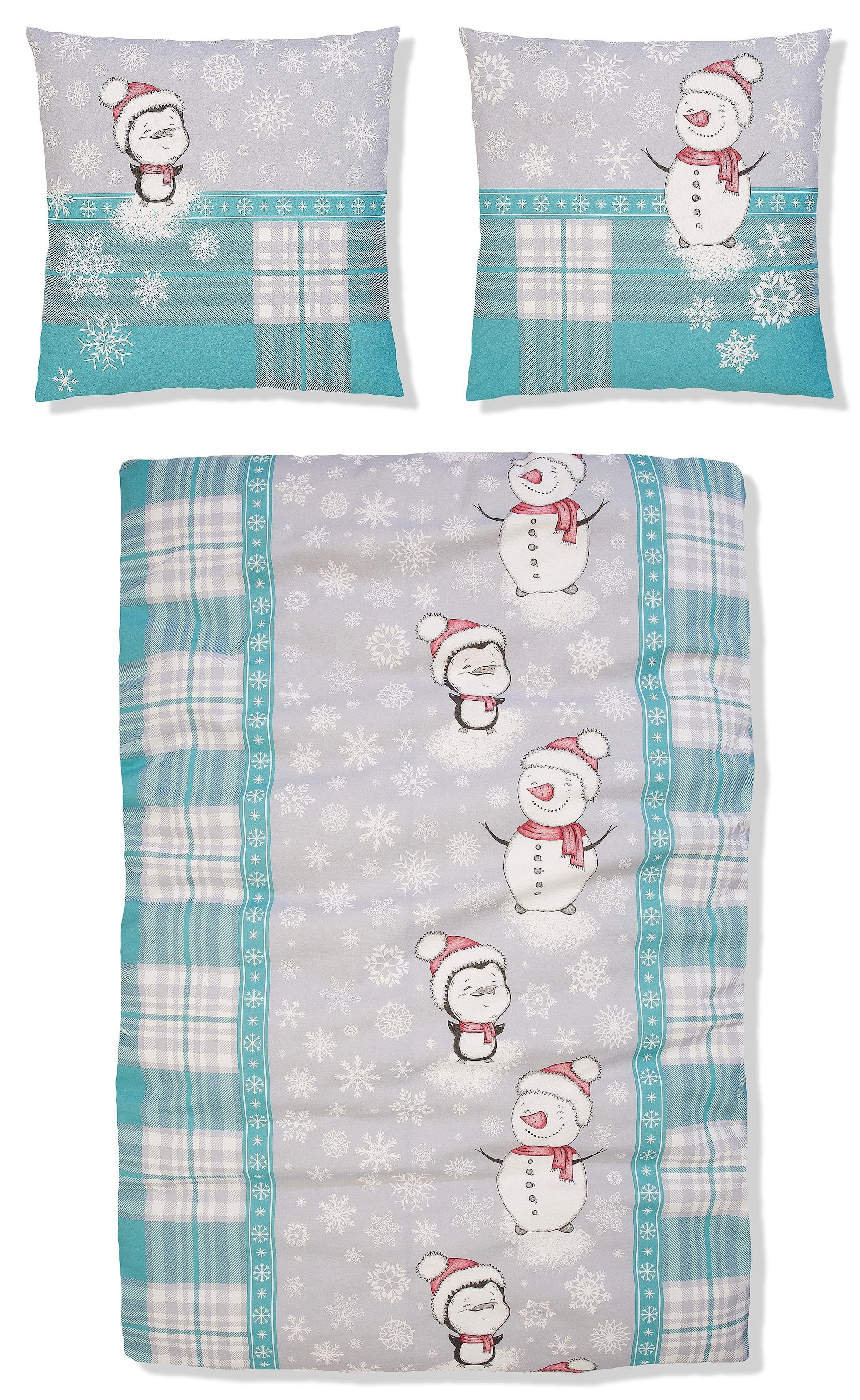 my home Bettwäsche »Snowman im winterlichen Design, aus 100% Baumwolle, Biber (Flannell) Qualität, Bett- und Kopfkissenbezug mit Reißverschluss, Bettwäsche Set unterstützt die Initiative Cotton made in Africa, Made in Green zertifiziert«, (2 tlg.)