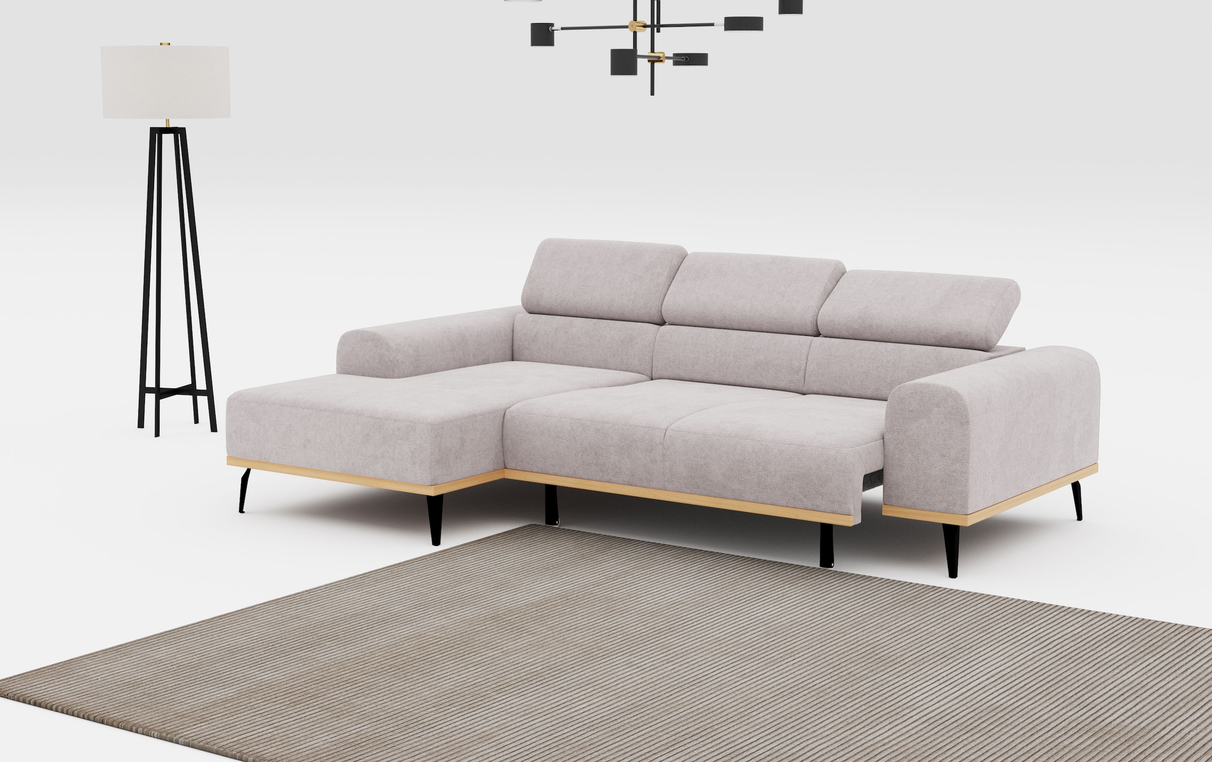 Places of Style Ecksofa »Carlo L-Form«, mit Kopfteilverstellung & Holz-Rahmenoptik, optional Relaxfunktion