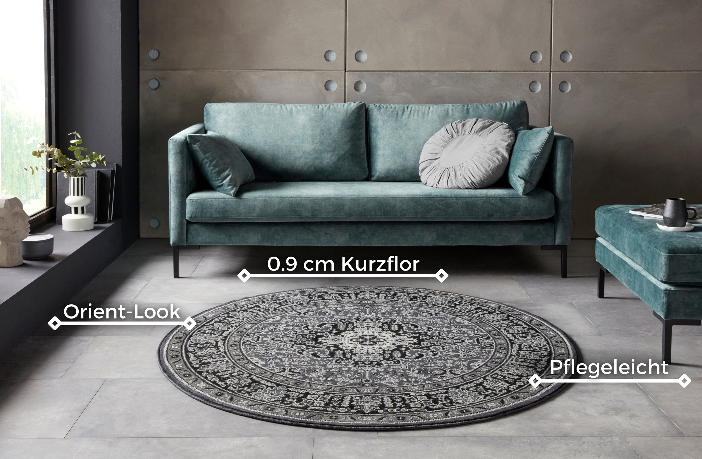 NOURISTAN Teppich »Skazar Isfahan«, rund, 9 mm Höhe, Kurzflor, Orient, Teppich, Vintage, Esszimmer, Wohnzimmer, Flur