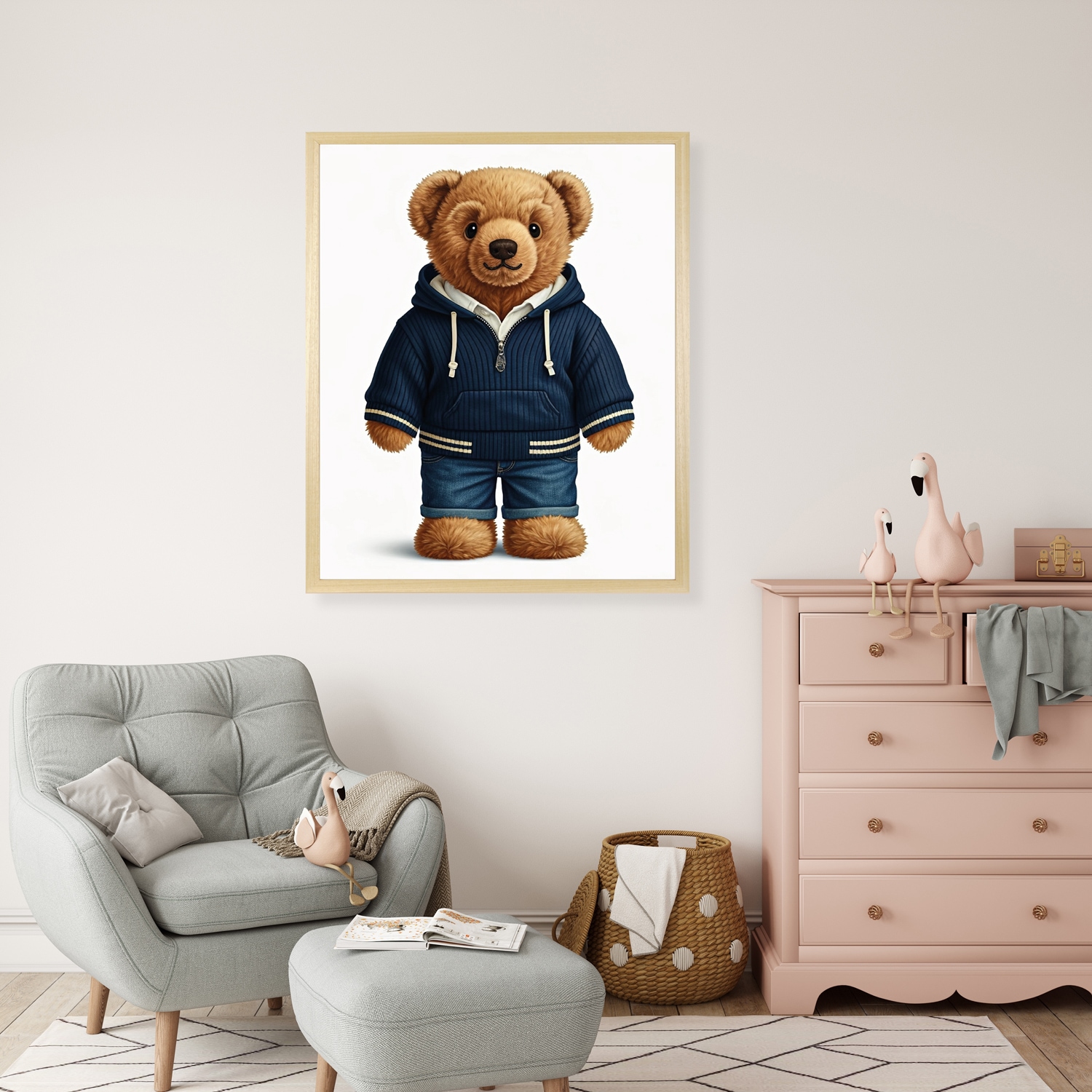 queence Bild mit Rahmen "Teddy Bär mit Jeans und Hoody" Bär  Bären  Fashion günstig online kaufen