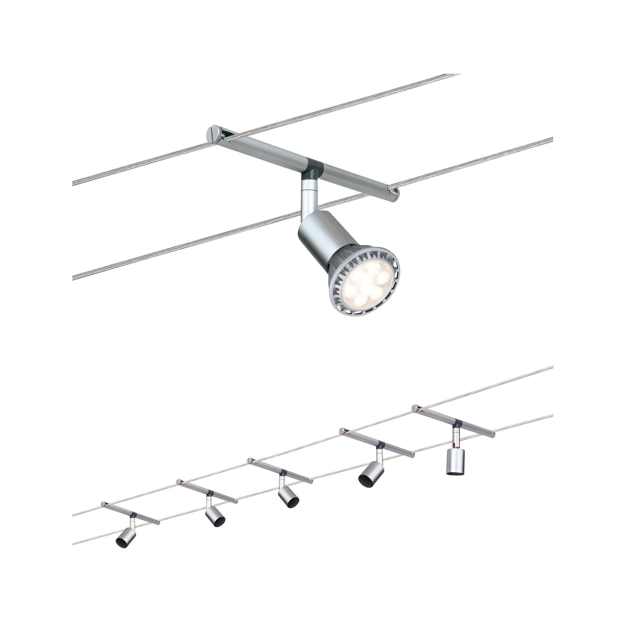 Paulmann LED Deckenleuchte Seilsystem Salt Chrom matt mit 5 Spots max. 10W GU5,3, GU 5,3, 1 St.
