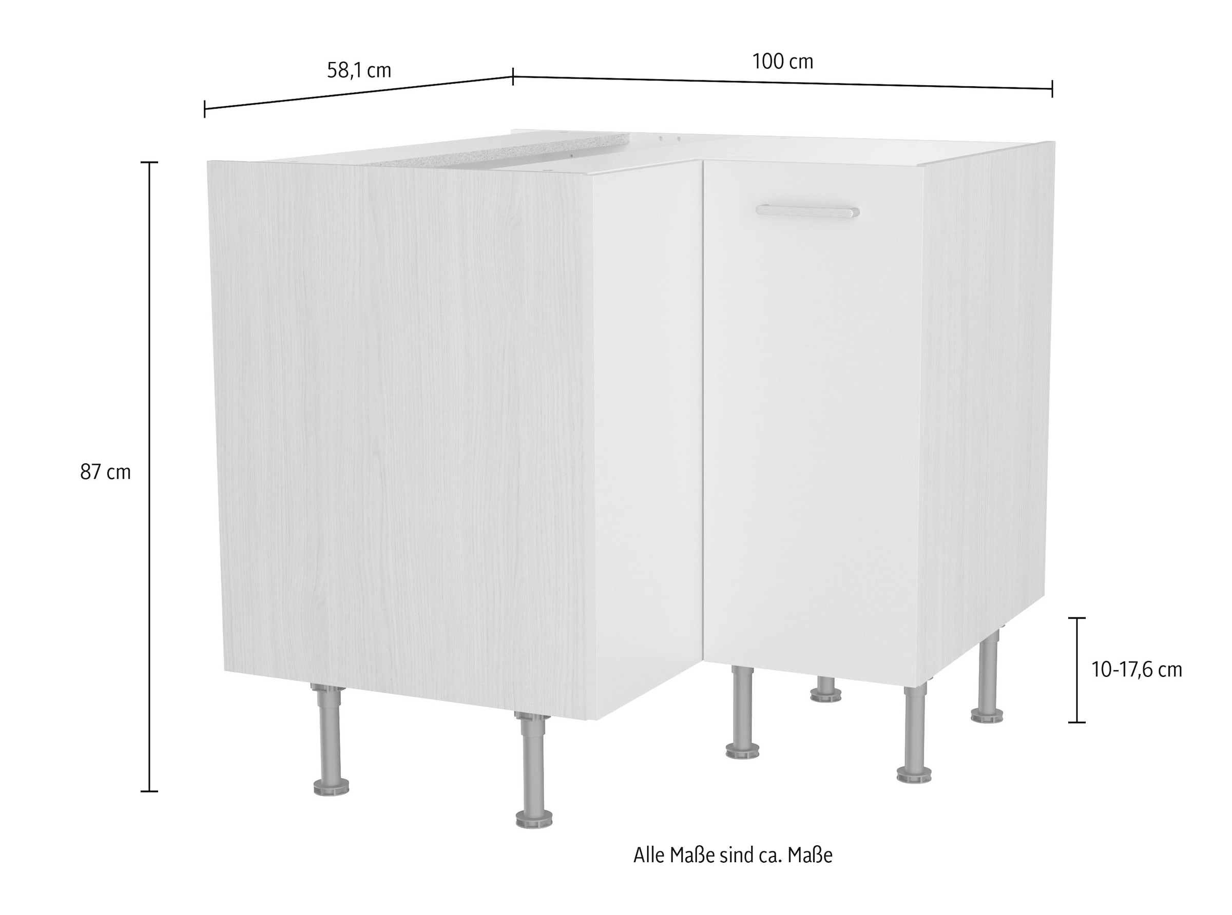KOCHSTATION Eckunterschrank »KS-Lucy« Breite 90 x 90 cm, mit 2 Türen, Soft-Close, höhenverstellbare Füße