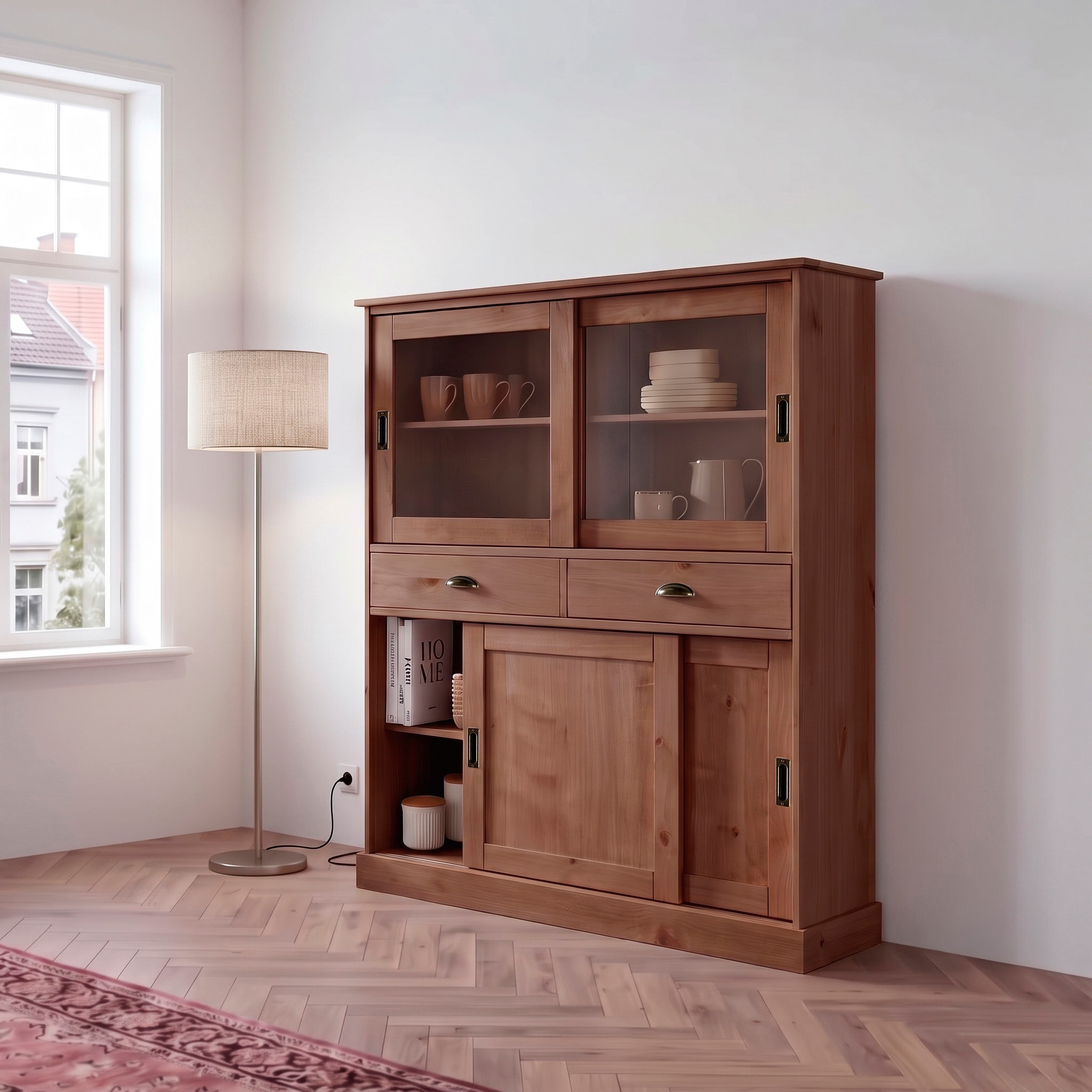 OTTO home Highboard »Schröder« Vitrine aus massivem Kiefernholz, Breite 114 cm
