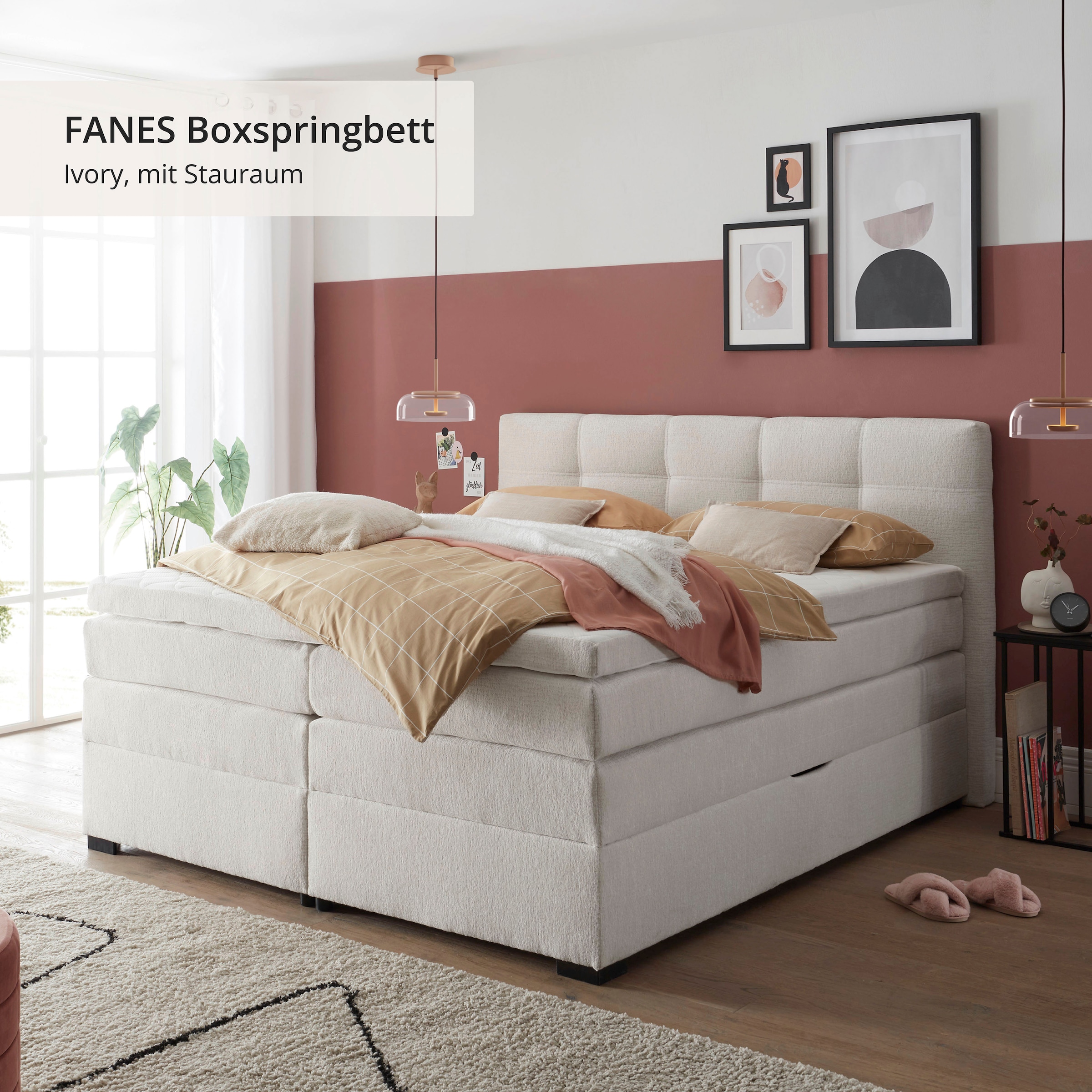 ED EXCITING DESIGN Boxspringbett »Fanes 3 Boxspringbett mit Bettkasten und Viscomix-Topper« 5 Stk. tlg. 7cm Viscomix-Topper, 2 Bettkästen, H3 Tonnentaschen-Federkern Matratze