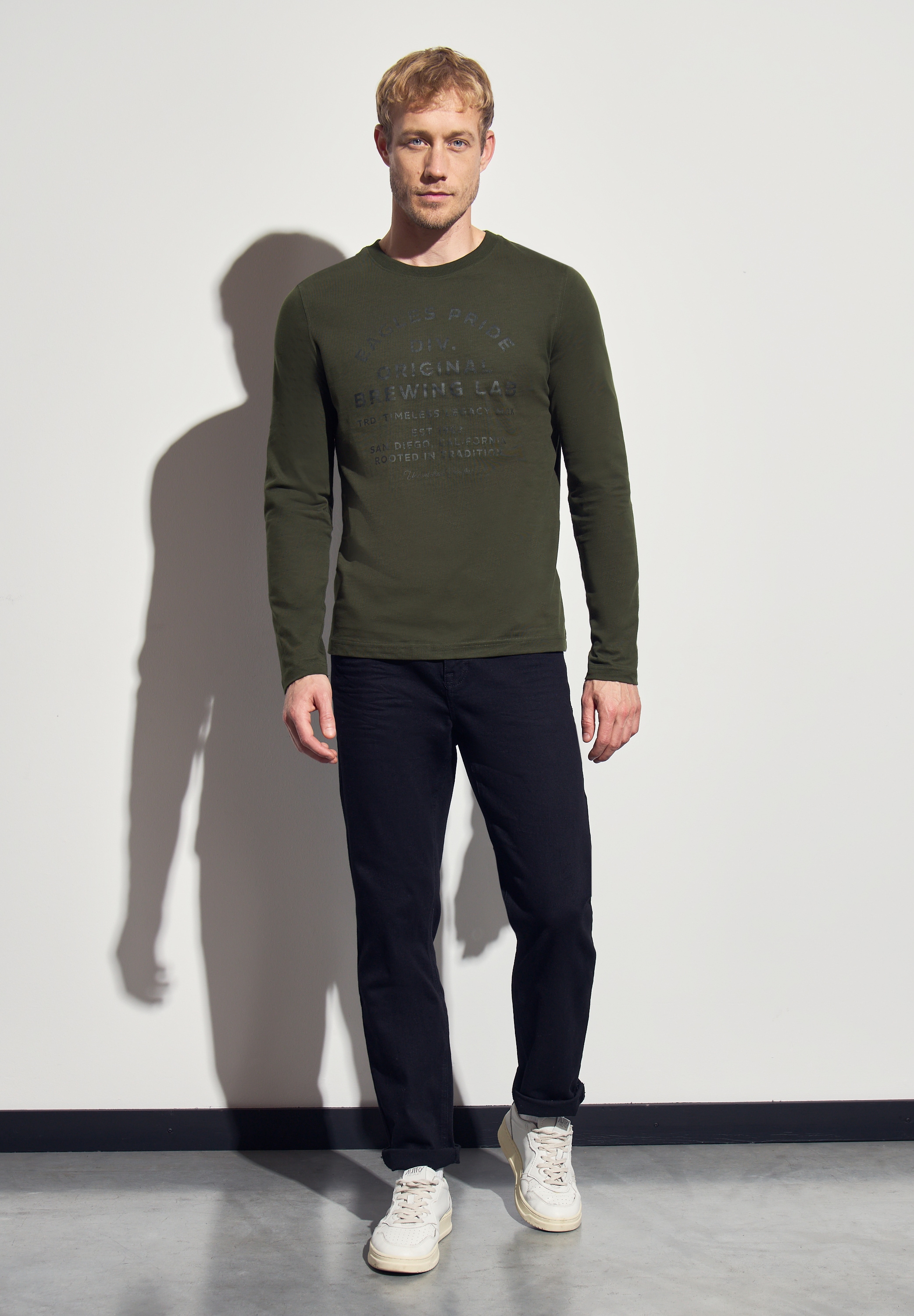 STREET ONE MEN Langarmshirt, aus reiner Baumwolle