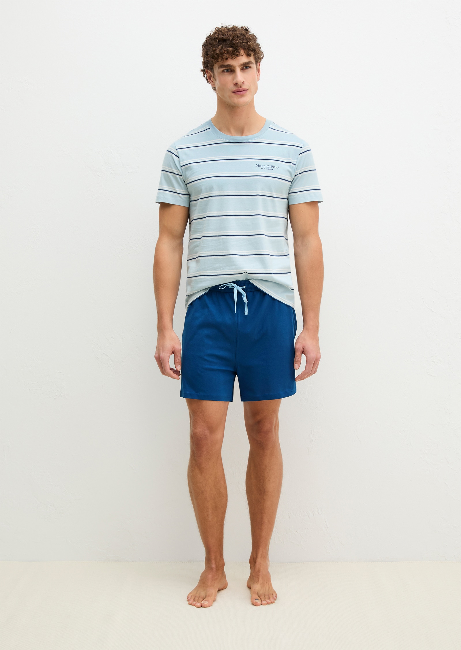 Marc OPolo Shorty "Mix N Match Cotton" 2 tlg. mit kurzem Arm und Rundhalsausschnitt, Hose mit Gummizug und Bindeband