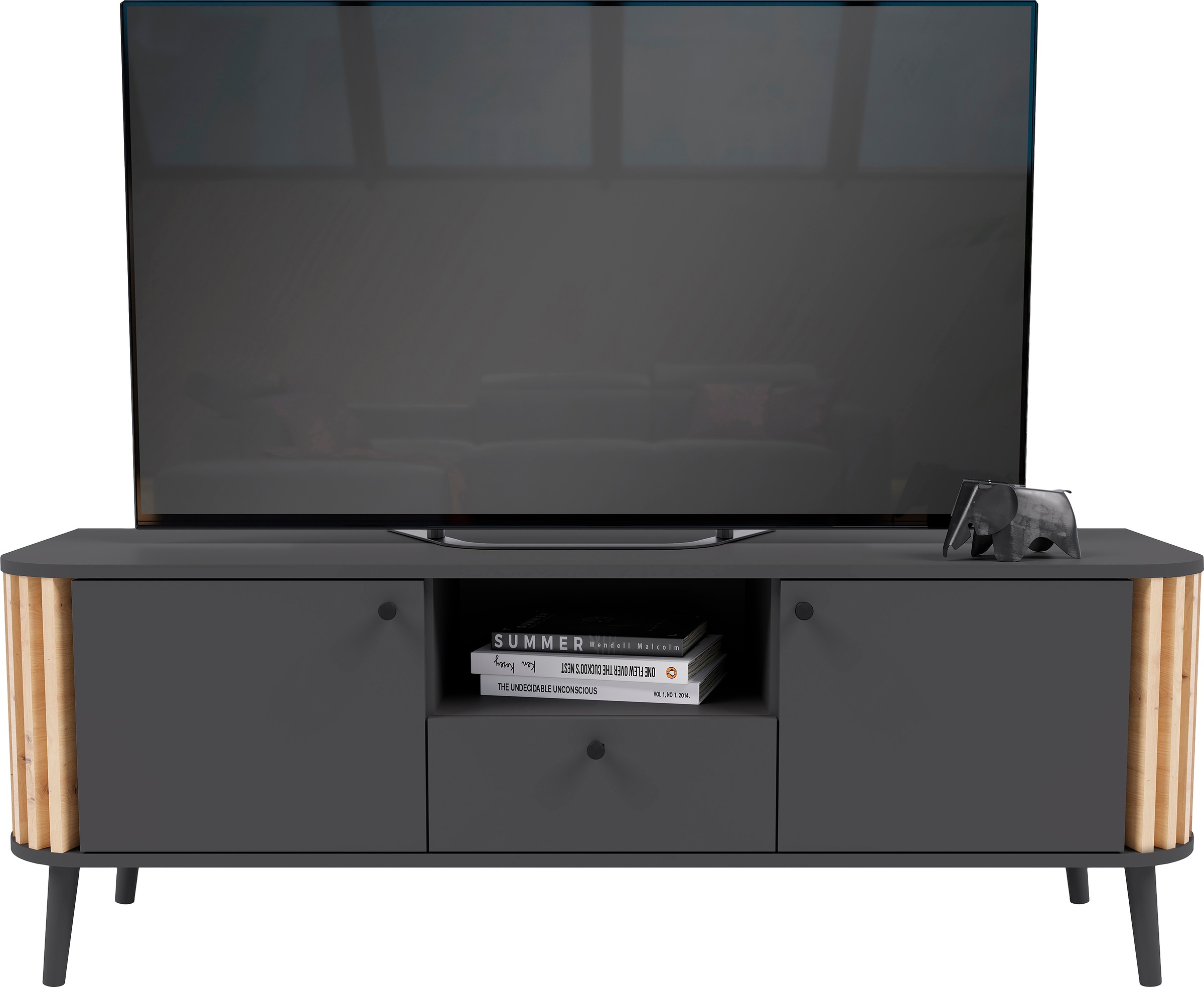 Home affaire Lowboard "Stavanger, Breite 138cm, Paneel-Stäbchen-Optik, 1 Sc günstig online kaufen