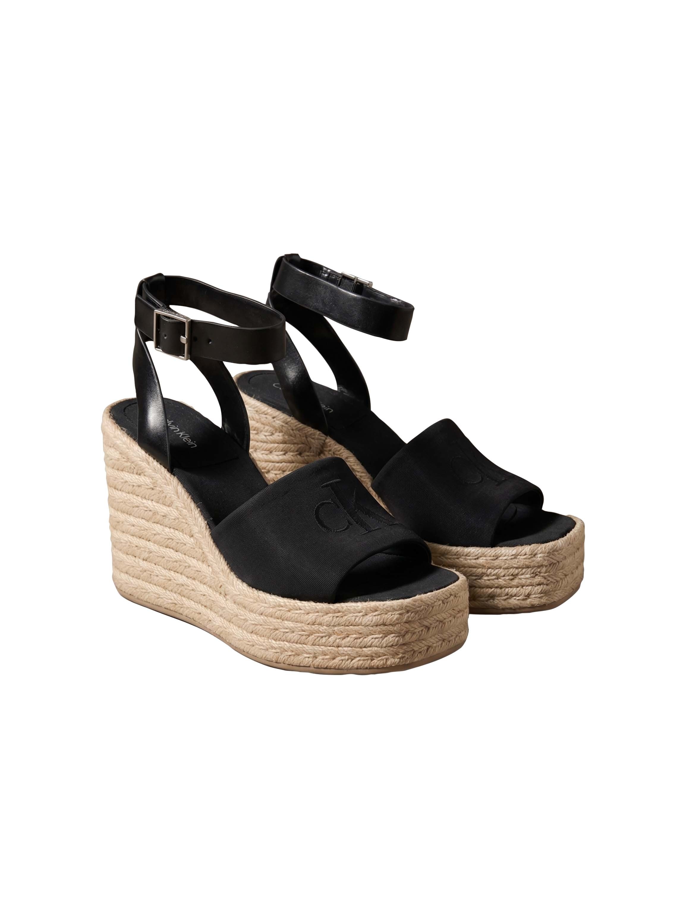 Calvin Klein Keilsandalette "WEDGE ESPAD 70 NEOPR MG" Sommerschuh, Plateausandale, Keilabsatz, mit Bastbesatz