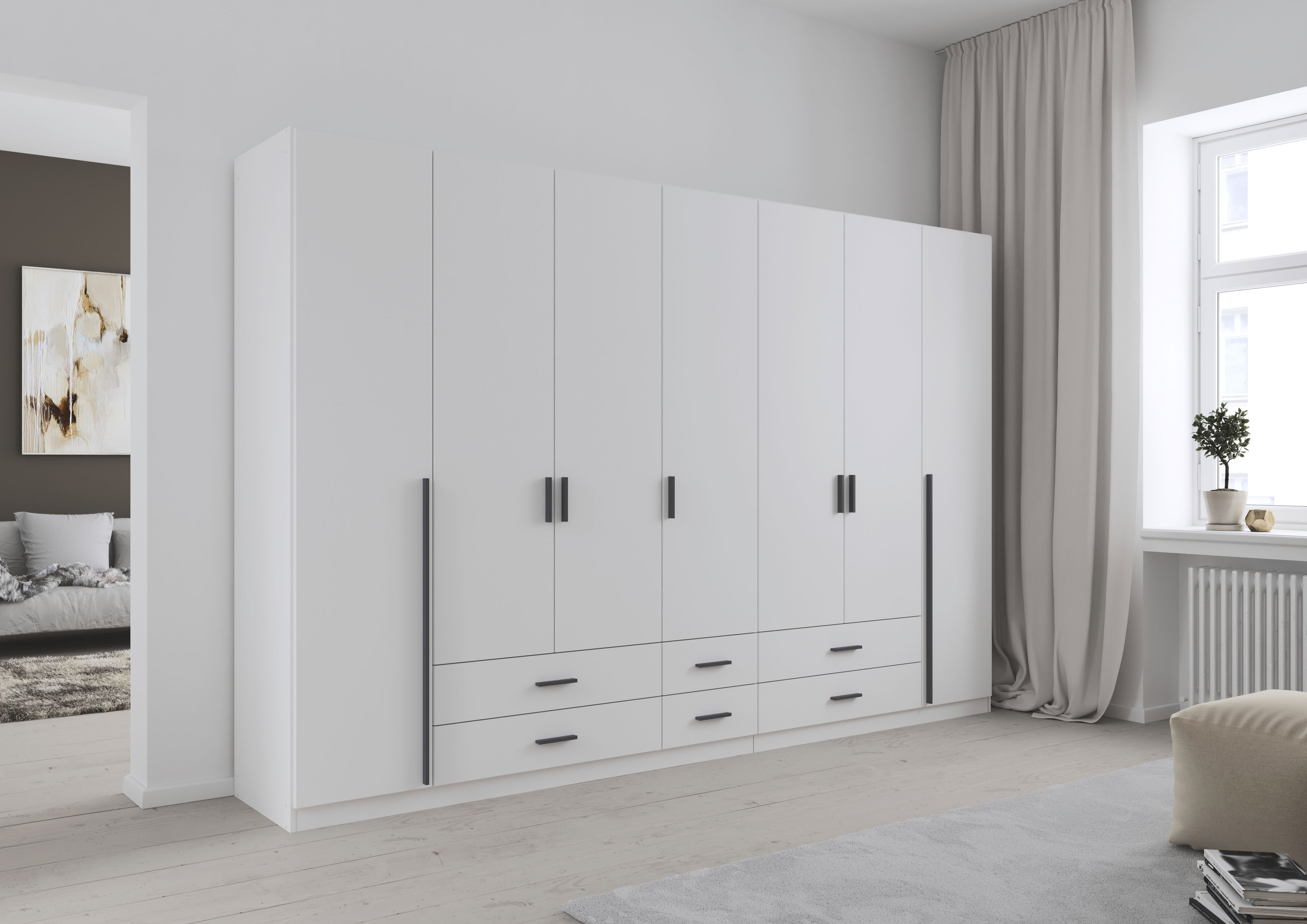 rauch Drehtürenschrank "Kleiderschrank Garderobe GAMMA Breiten 315 cm" in 3 Ausstattungen BASIC/CLASSIC/PREMIUM (inkl. SOFT-CLOSE-Funktion), mit Schubladen, verschiedene Griff-Varianten TOPSELLER MADE IN GERMANY