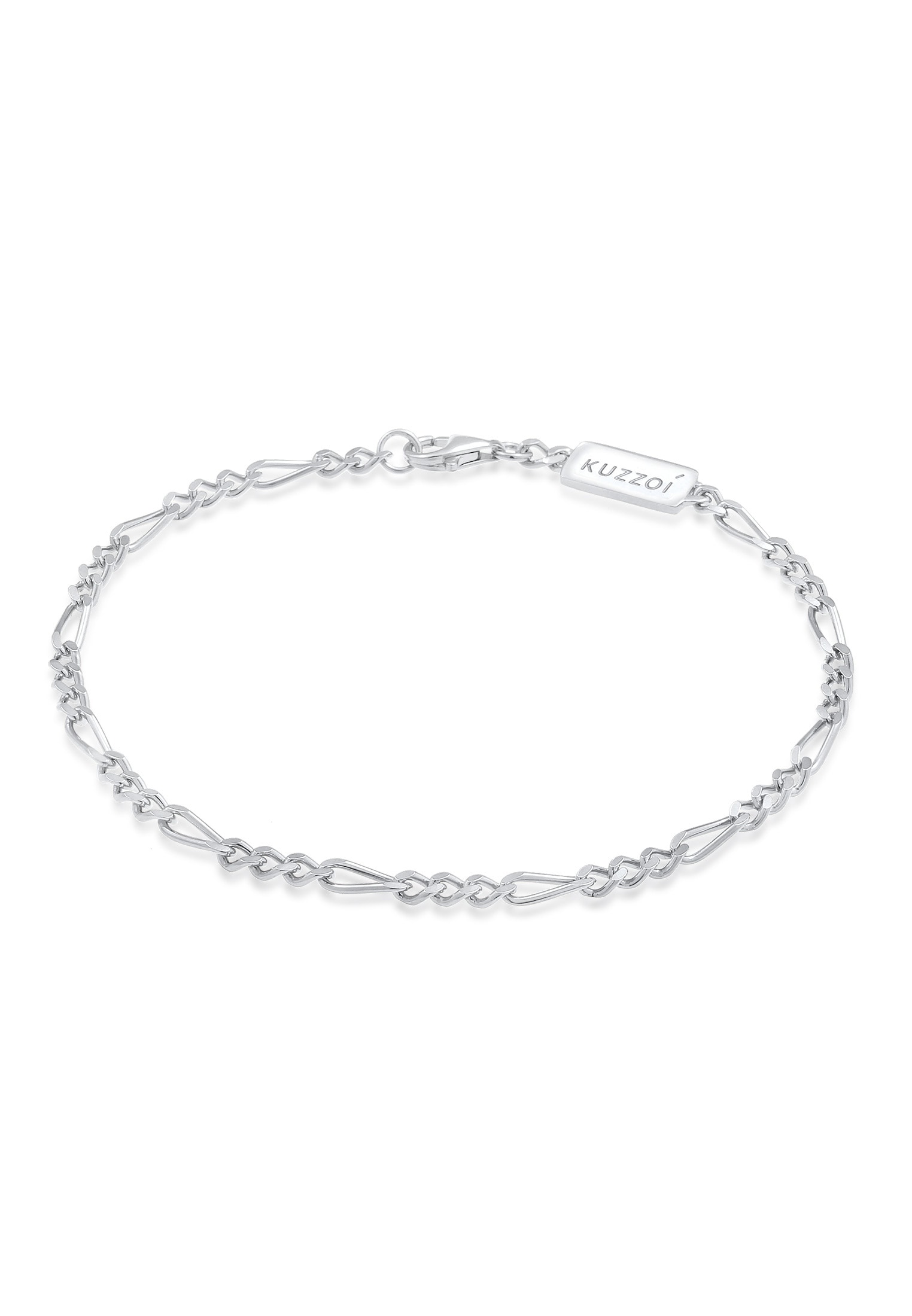 "Armkette KUZZOI ""Armband Herren Figaro Massiv 925 Silber"" Gr. 210, silber, Armbänder, Herren, 210, Silber 925 (Sterlingsilber), Armkette"