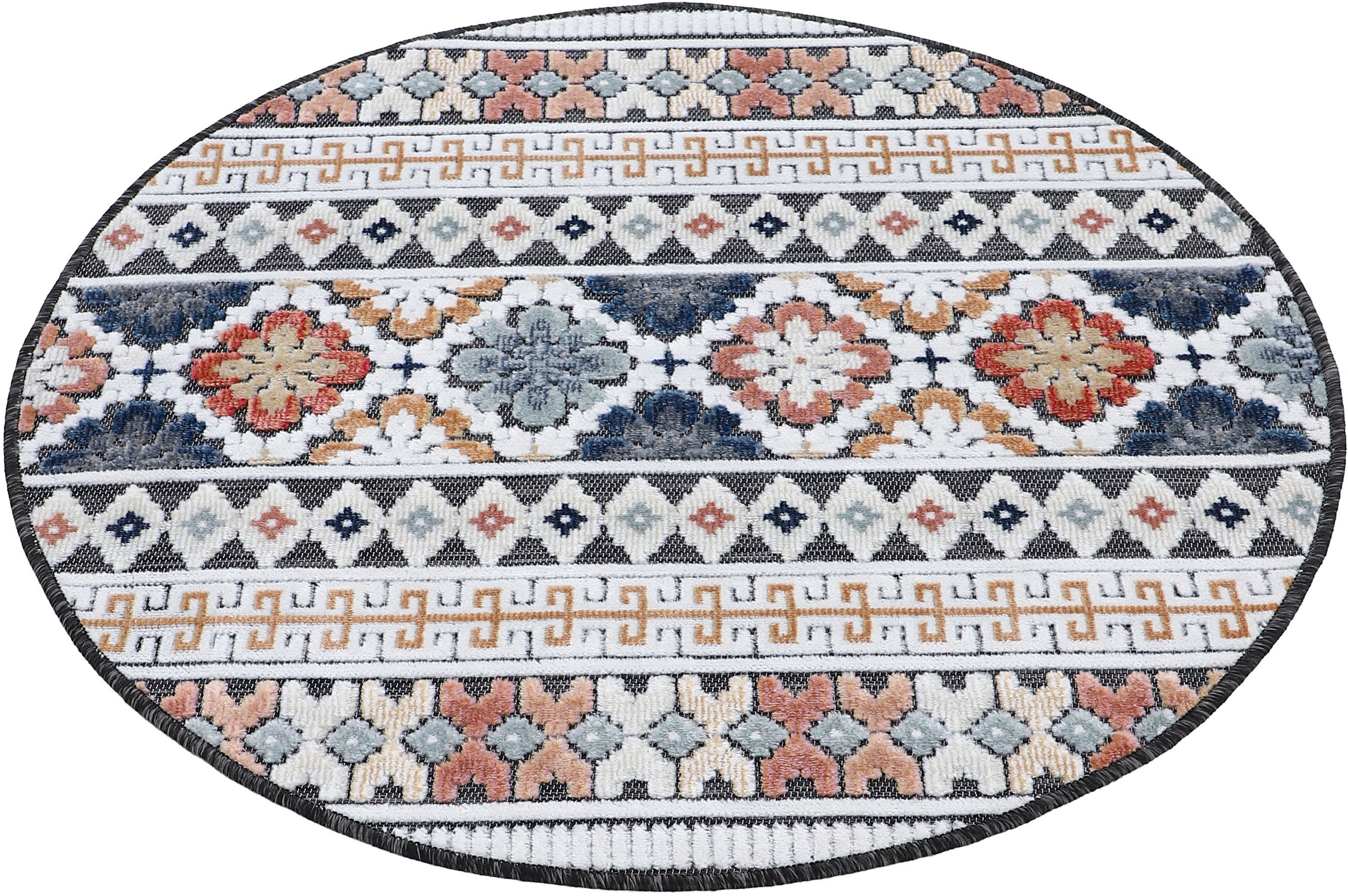 carpetfine Teppich »Deja 103«, rund, 4 mm Höhe, robustes Flachgewebe, Motiv- Floral Palmenblätter, Hoch-Tief Effekt
