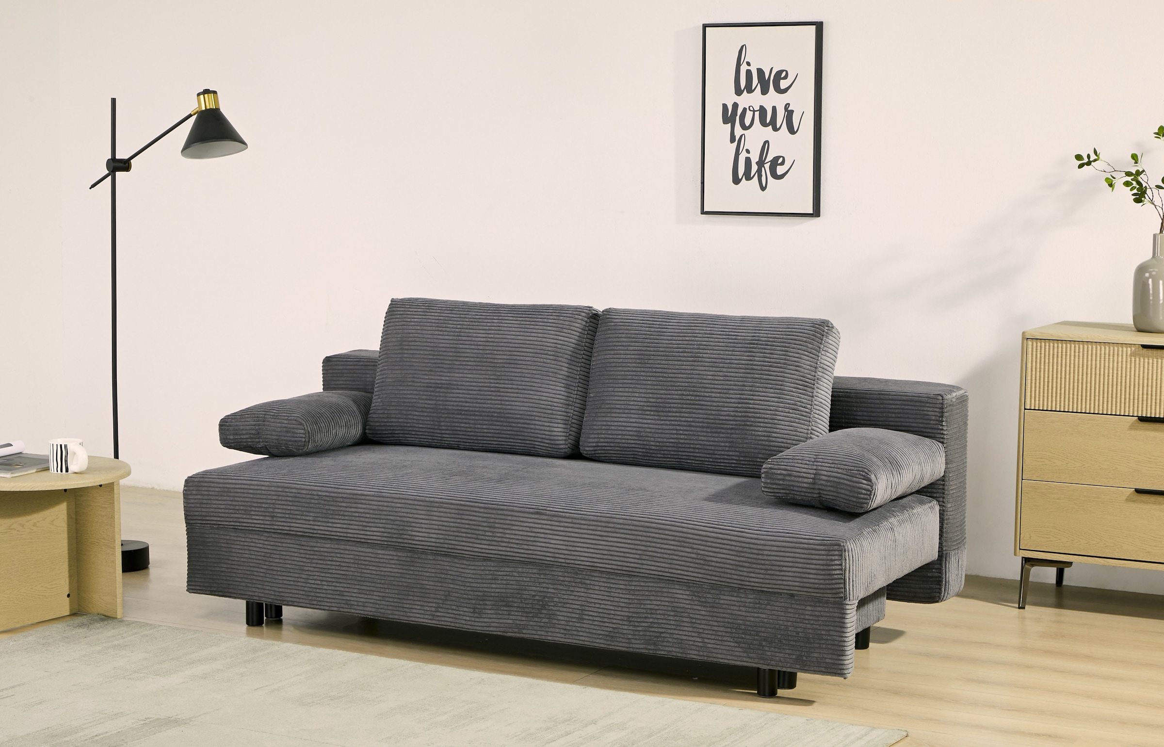 OTTO home Schlafsofa »ONNIKO Cord, Breite: 192 cm, Liegefläche 121x192 cm, softer Cord-Bezug« mit Bettfunktion & Bettkasten