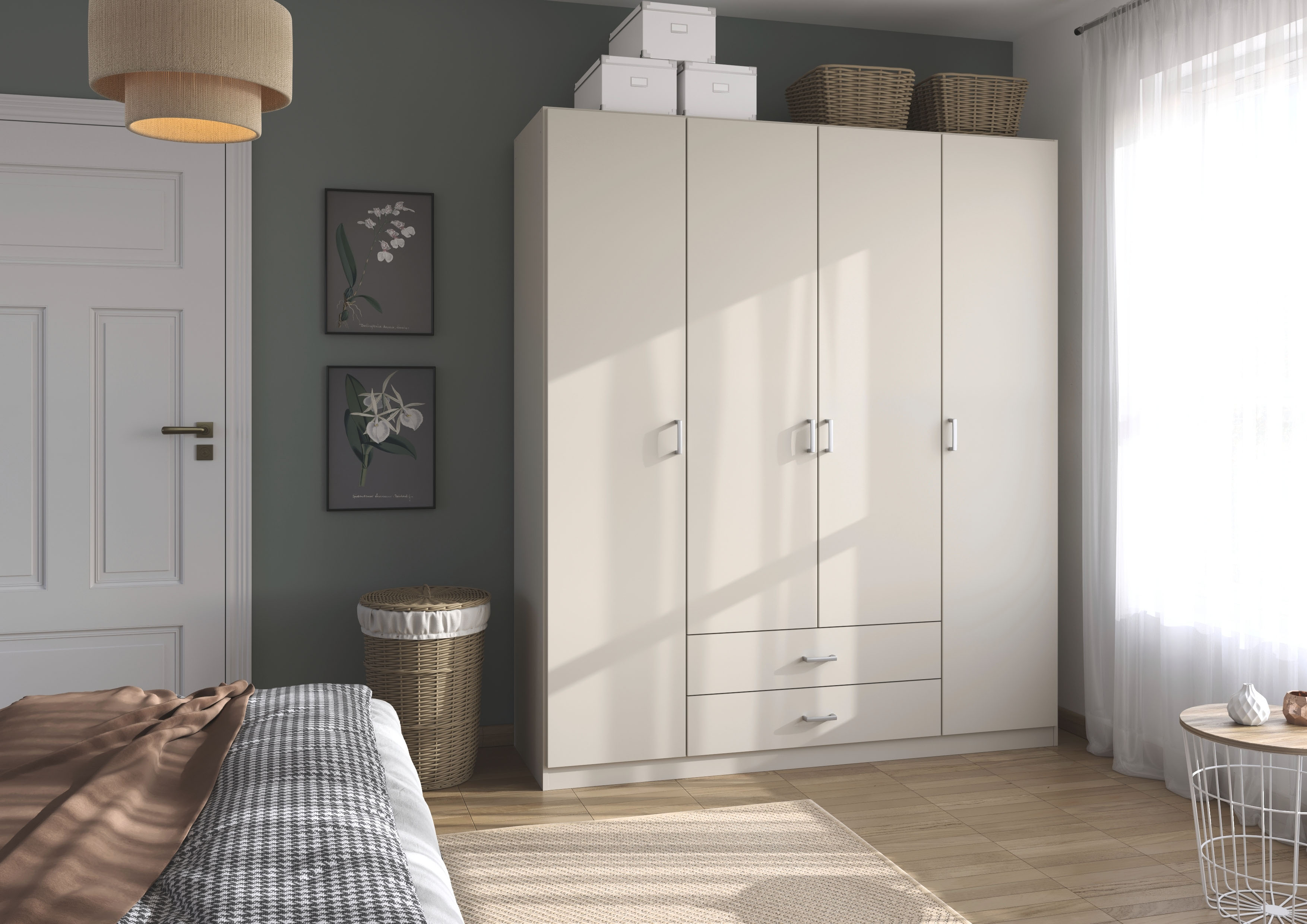 rauch Drehtürenschrank "Kleiderschrank Garderobe GAMMA Breiten 181 cm" in 3 Ausstattungen BASIC/CLASSIC/PREMIUM (inkl. SOFT-CLOSE-Funktion), mit Schubladen, verschiedene Griff-Varianten TOPSELLER MADE IN GERMANY