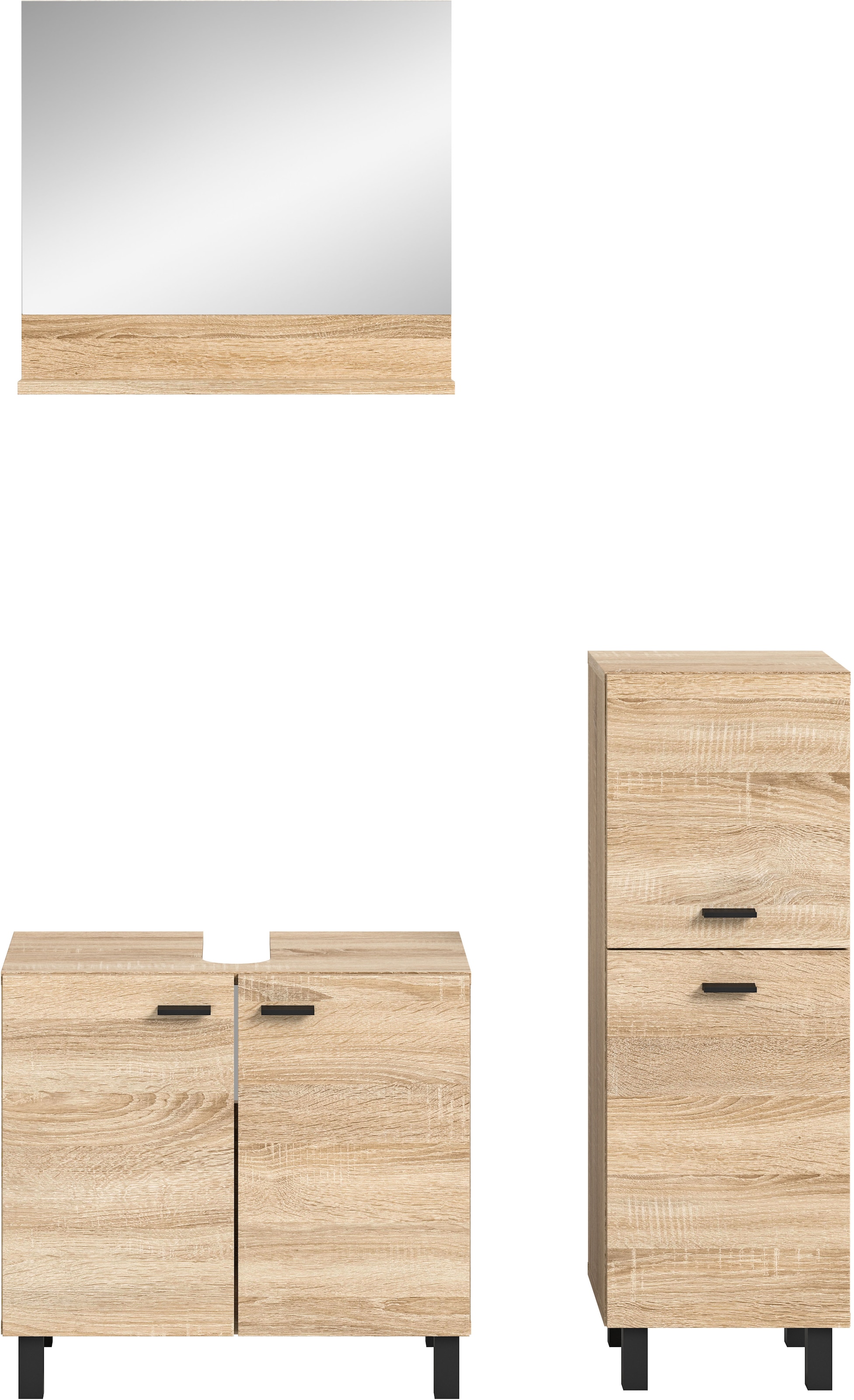 welltime Badmöbel-Set »Tampa, Breite 102cm, 3-teilig«, (3 St.), Waschbeckenunterschrank, Spiegel, Midischrank