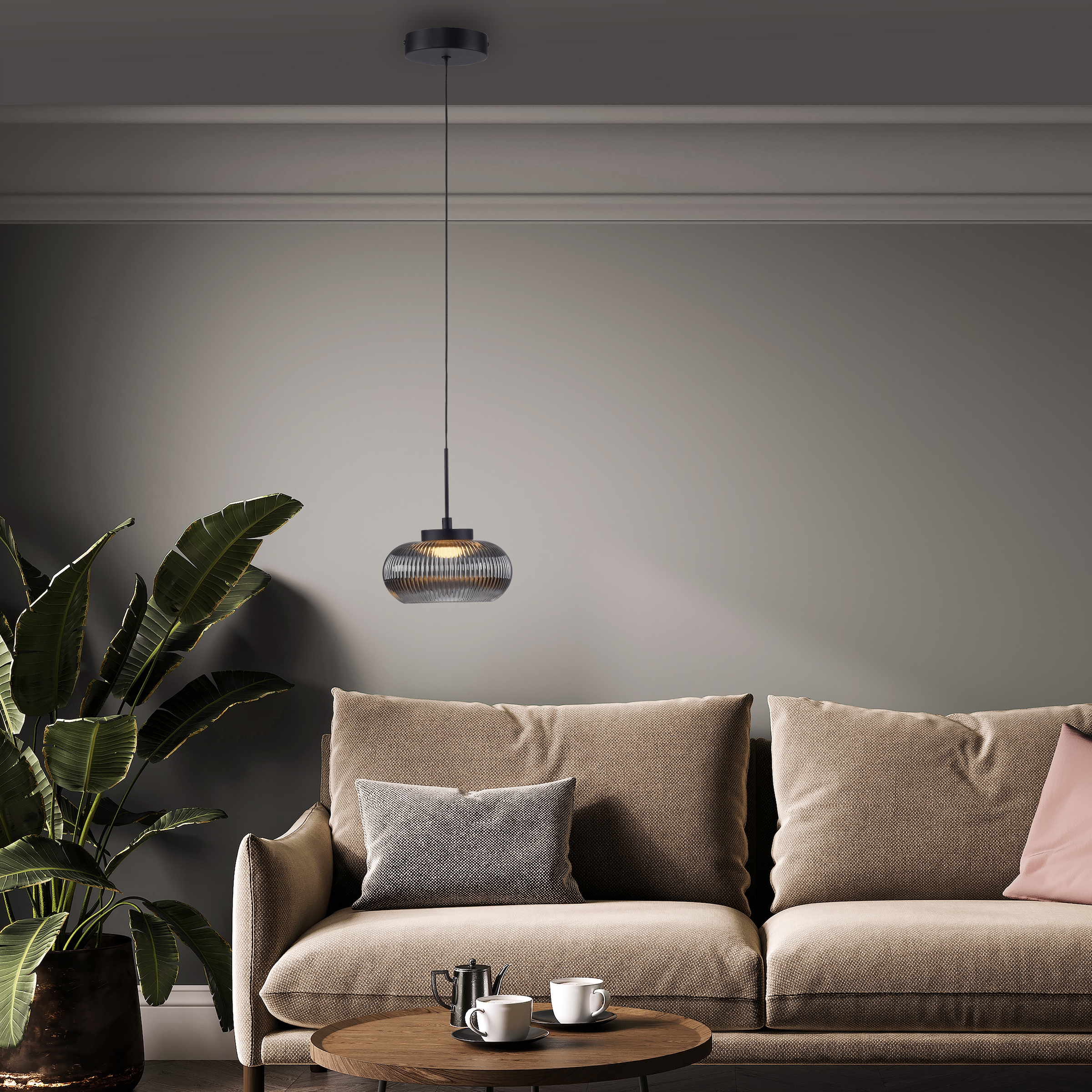 JUST LIGHT LED Pendelleuchte »NOCTIS« LED-Board 1 Stk. Warmweiß Höhenverstellbar, 3000K, Memoryfunktion, Rauchglas geriffelt