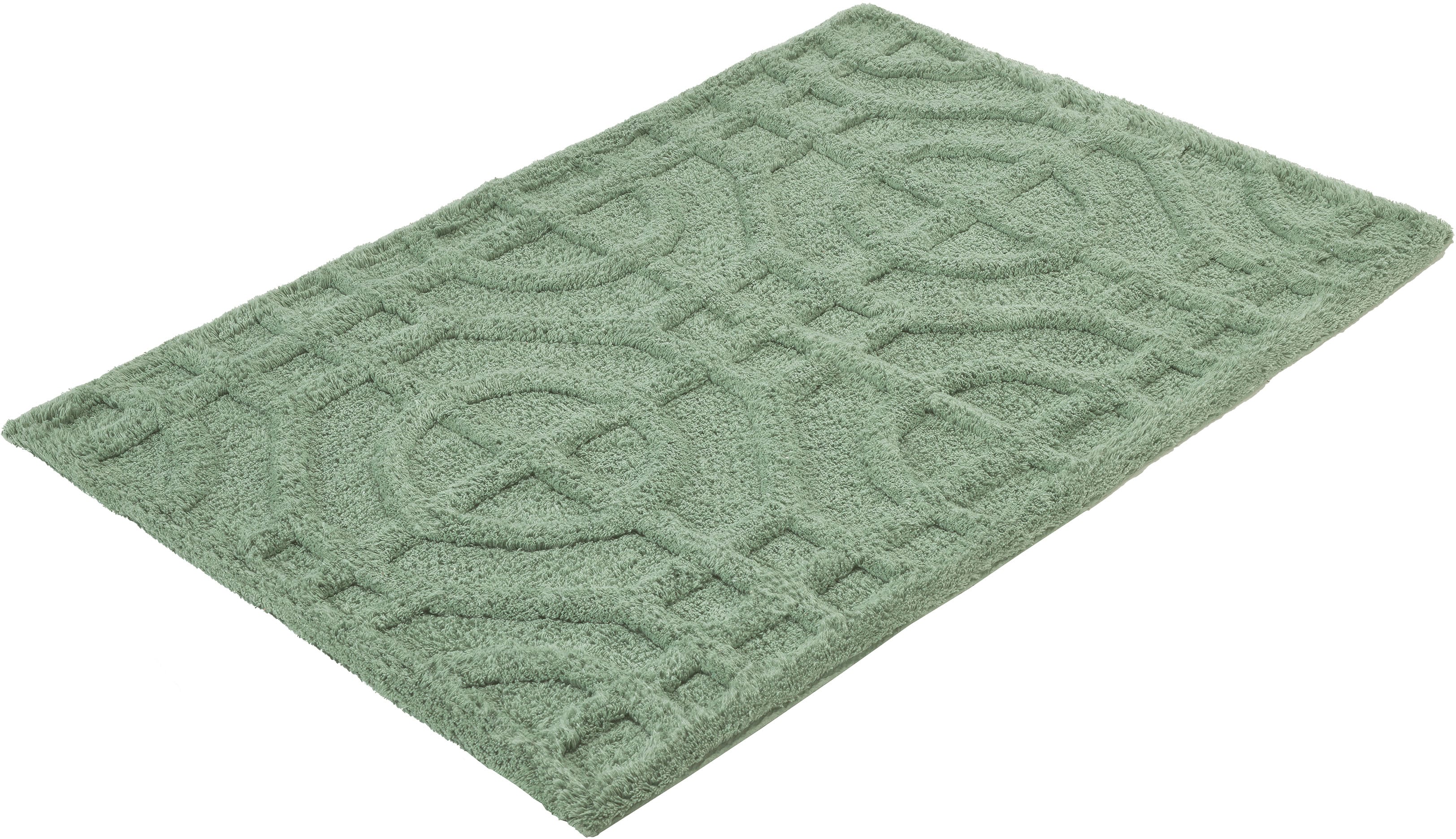 Kleine Wolke Badematte "Mosaic, Badvorleger, Badezimmer Teppich" Höhe 14 mm rutschhemmend beschichtet fußbodenheizungsgeeignet Badteppich, Uni Farben, Hoch/Tief Effekt, reine Baumwolle