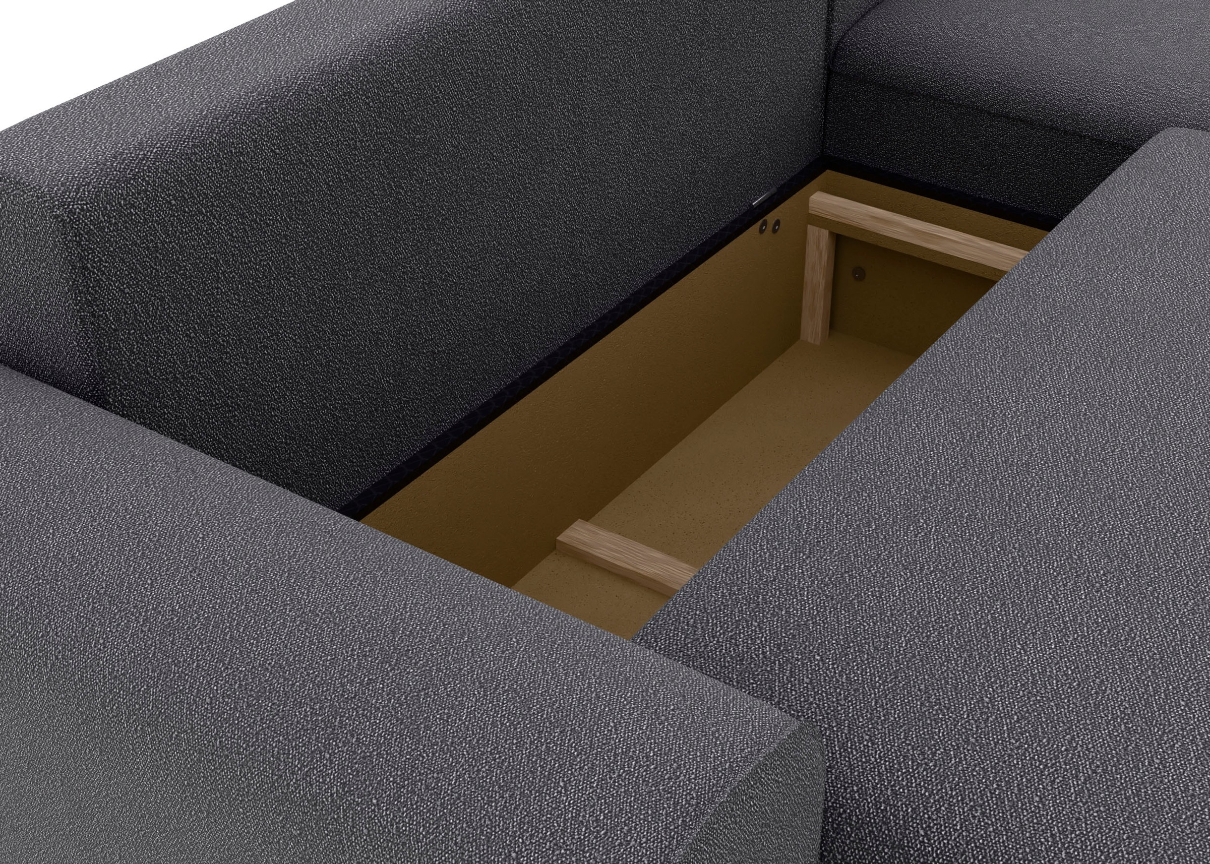 TRENDMANUFAKTUR Ecksofa »Fordon, Schlafsofa mit Bettkasten, Couch in L-Form, Breite 250 cm«, in Struktur fein LEO, haustierfreundlich, anthrazit, Recamiere rechts