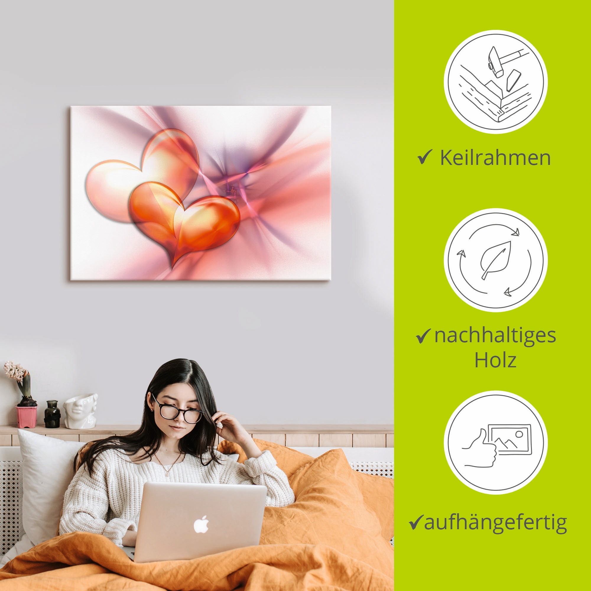 Artland Wandbild »Das höchste Glück« Herzen 1 Stk. tlg. als Leinwandbild, Poster in verschied. Größen