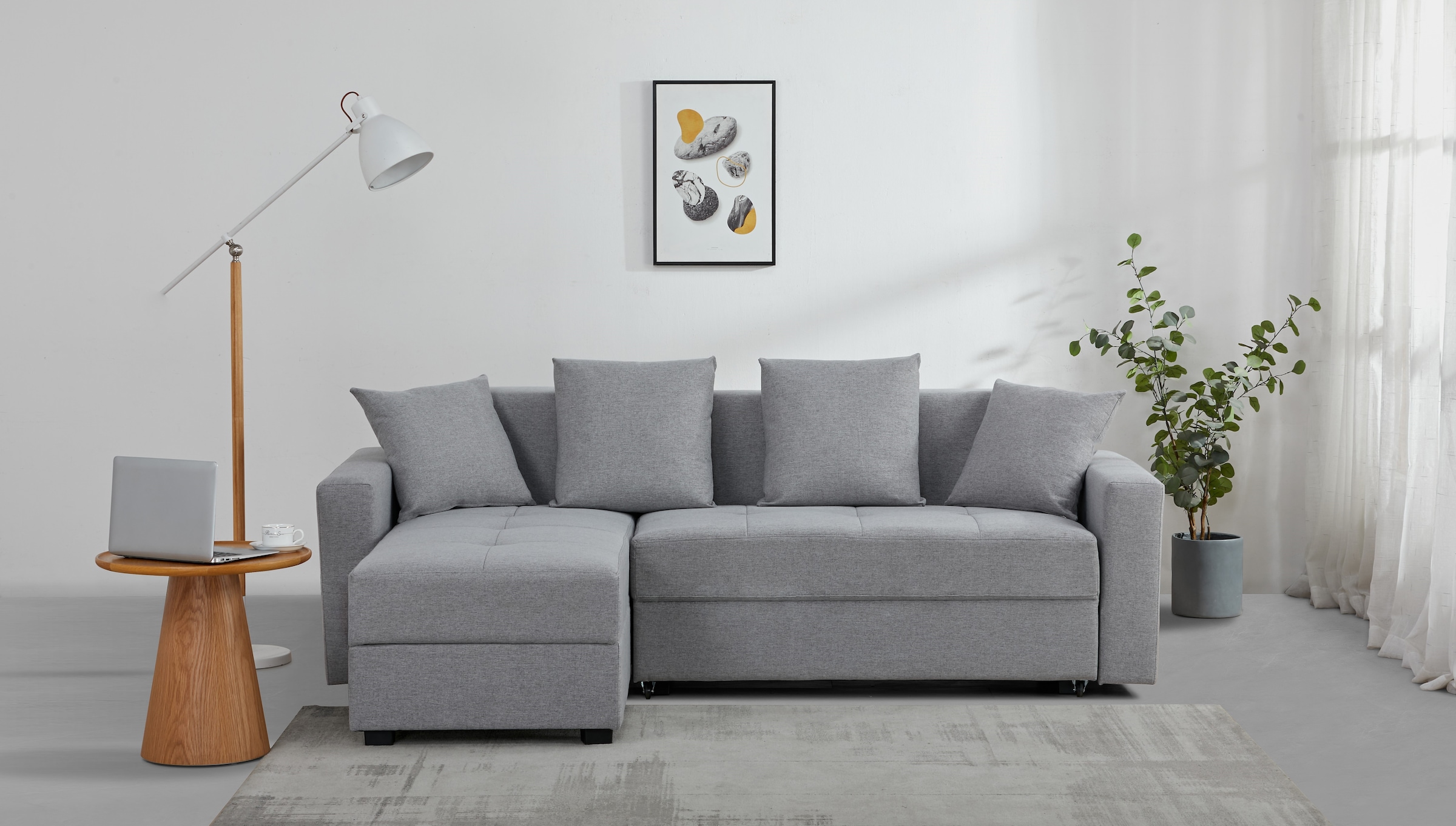 INOSIGN Ecksofa »KILLAM, 217 cm, L-Form, mit Schlaffunktion u. Bettkasten«, Recamiere rechts / links montierbar, in Cord und Webstoff
