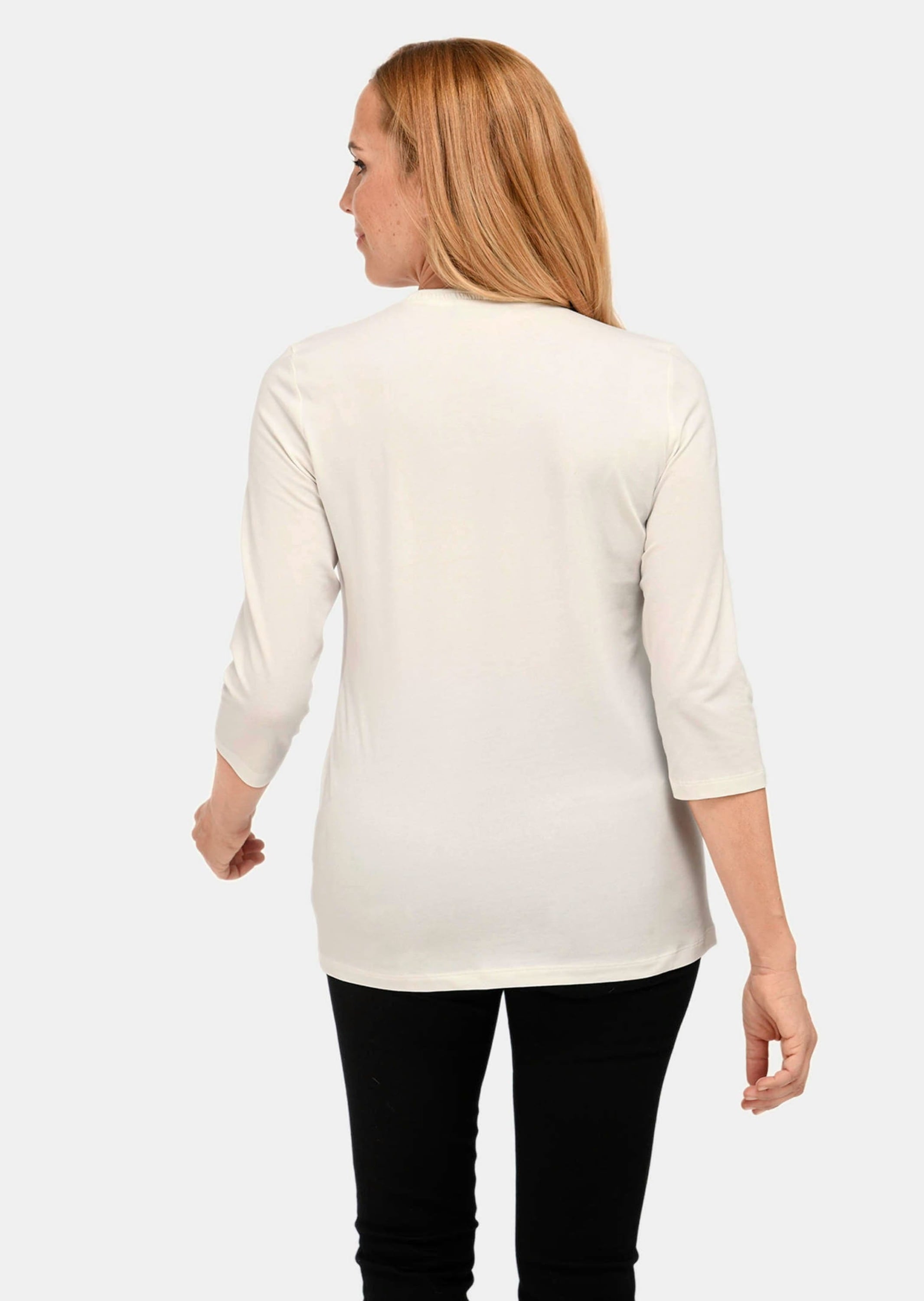 GOLDNER 3/4-Arm-Shirt »Shirt Kurzgröße - Geschmücktes Rundhalsshirt aus Pima-Baumwolle«