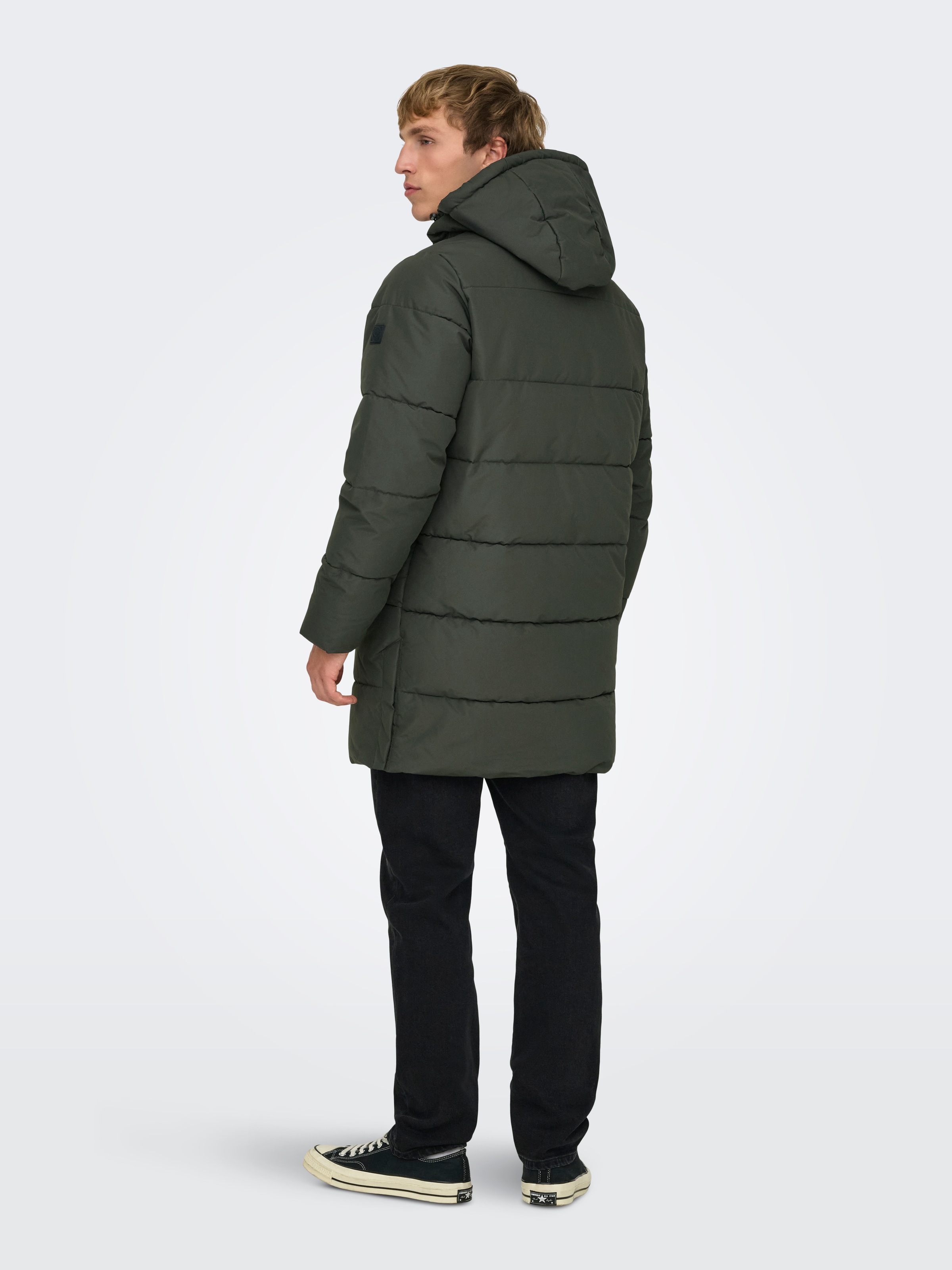 ONLY & SONS Steppjacke »ONSCARL LIFE LONG QUILTED COAT NOOS OTW« mit Kapuze