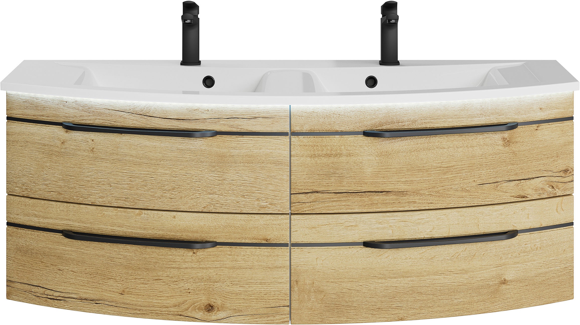 Saphir Waschtisch »Serie 7045 Mineralmarmor-Waschtisch und Unterschrank, 131 cm breit«, Doppel-Waschplatz mit 4 Schubladen, Badmöbel Set mit Waschtisch